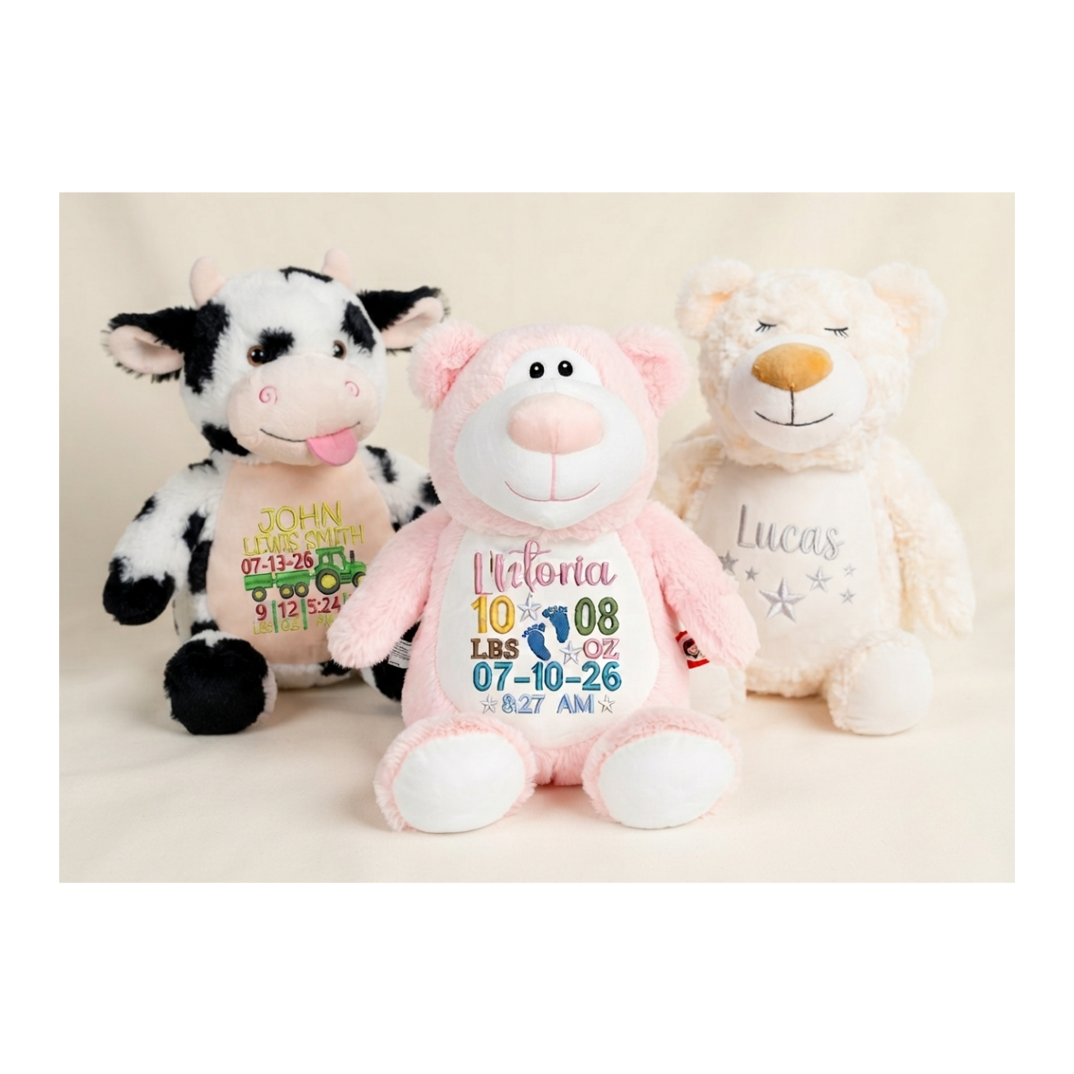 Personalized Embroidered Cubbies Stuffed Animals - Custom Keepsake Plush Gift for Baby & Kids