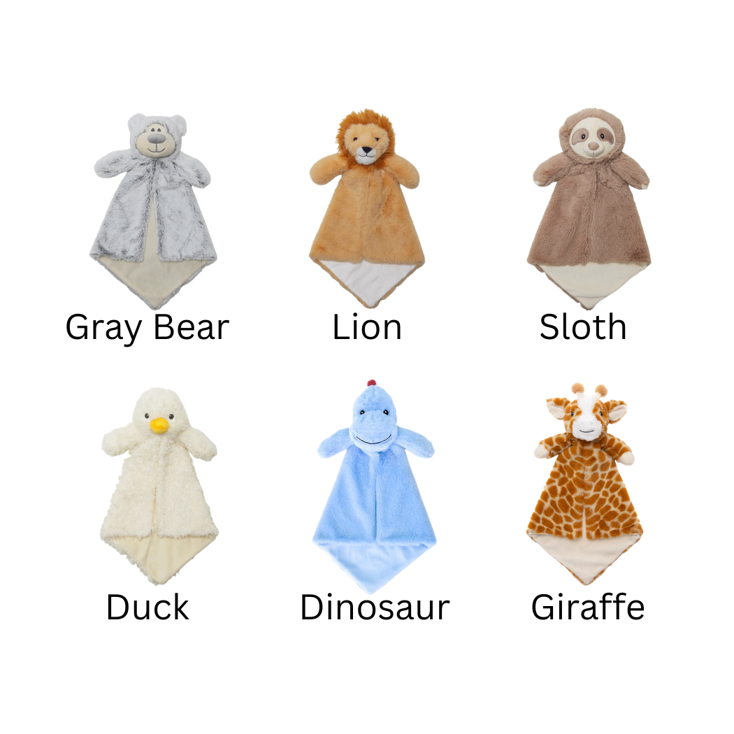 Personalized Cubbies Lovey - Custom Embroidered Baby Security Blanket - Soft Plush Animal Comforter - Choose Your Character