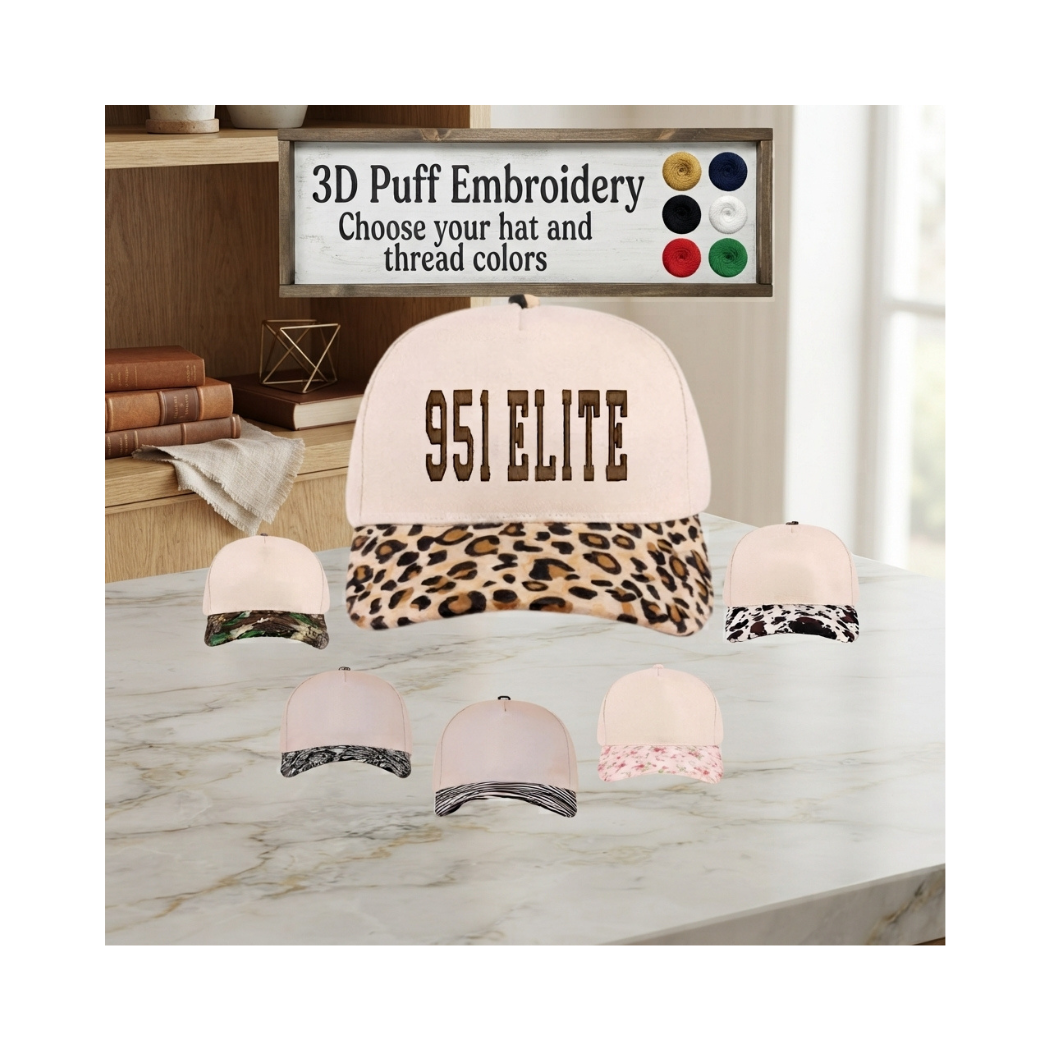 951 ELITE 3D Puff 5 Panel Mid Profile Baseball Cap Printed Bills