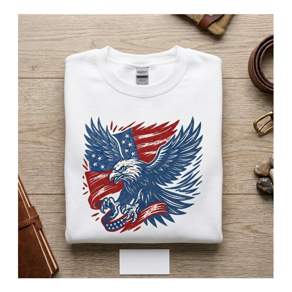 Patriotic Eagle Flag Embroidered Crewneck Sweatshirt