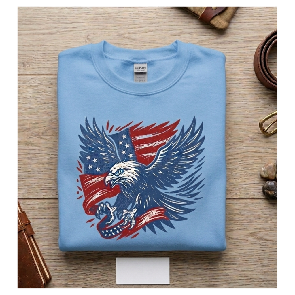 Patriotic Eagle Flag Embroidered Crewneck Sweatshirt