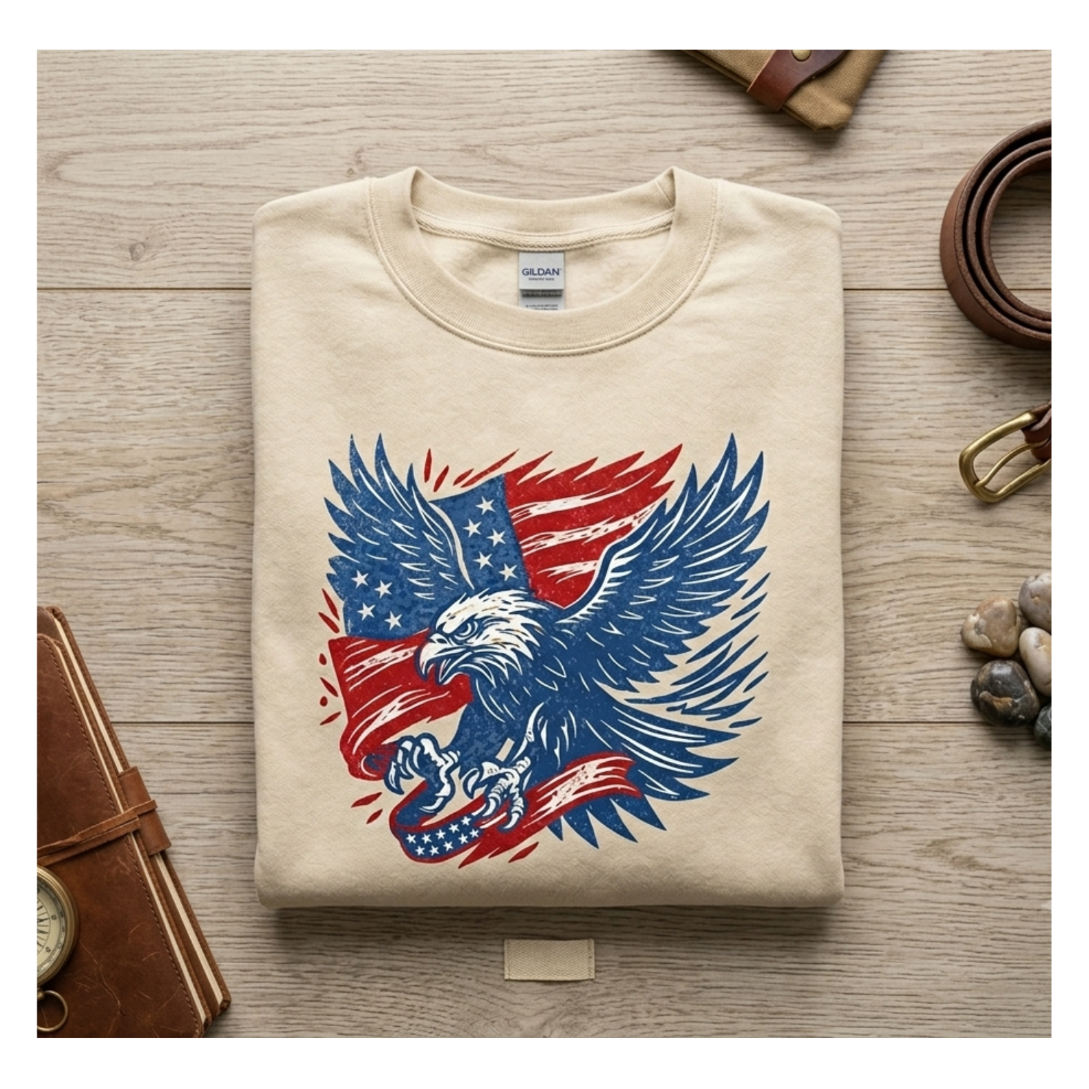 Patriotic Eagle Flag Embroidered Crewneck Sweatshirt