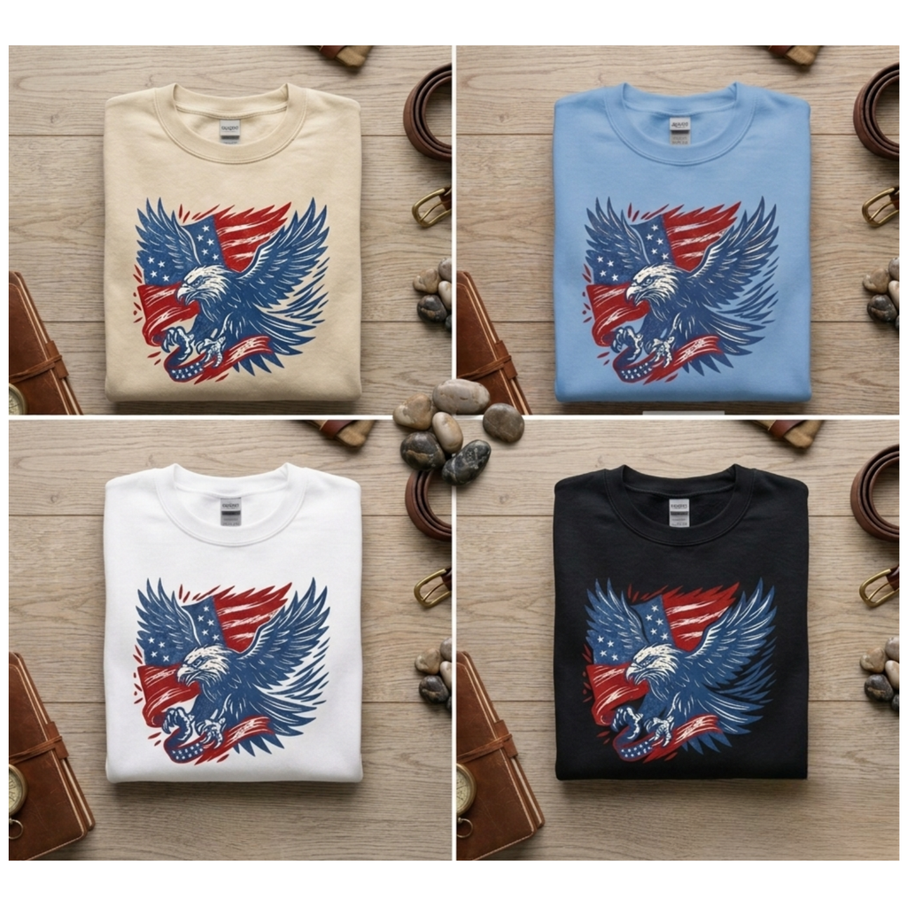 Patriotic Eagle Flag Embroidered Crewneck Sweatshirt