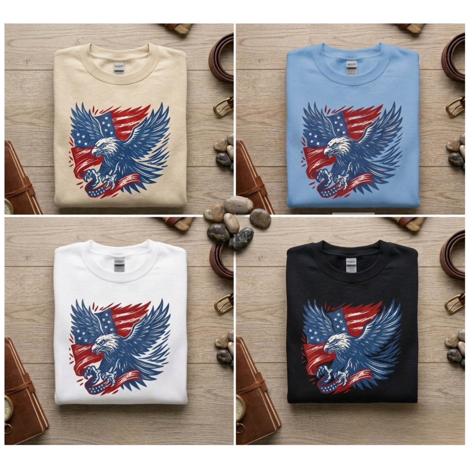 Patriotic Eagle Flag Embroidered Crewneck Sweatshirt