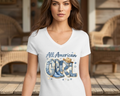All American Girl Patriotic T-Shirt Blue Patchwork Coquette Cowboy Boots Western Tee Fourth of July Country Girl Graphic Shirt