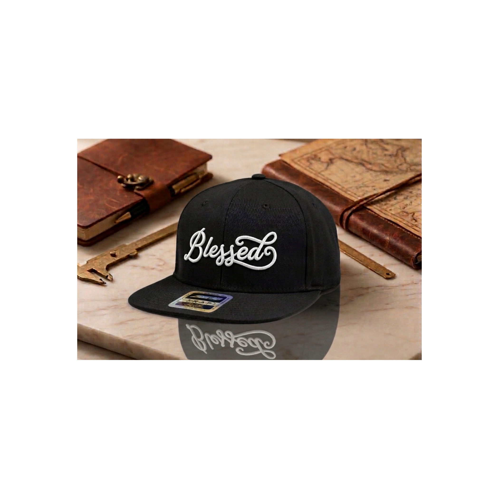 Blessed Script Embroidery Snapback Hat – Premium Flat Bill Cap, Red, White, Navy, Black