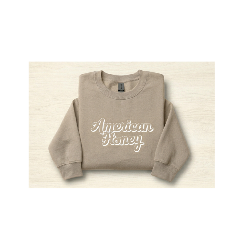 American Honey Embroidered Crewneck - Gildan 18000 (Indigo & Sand)