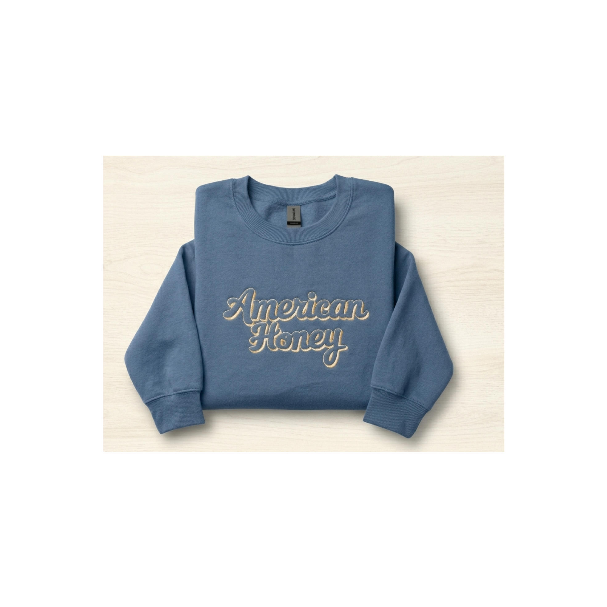 American Honey Embroidered Crewneck - Gildan 18000 (Indigo & Sand)