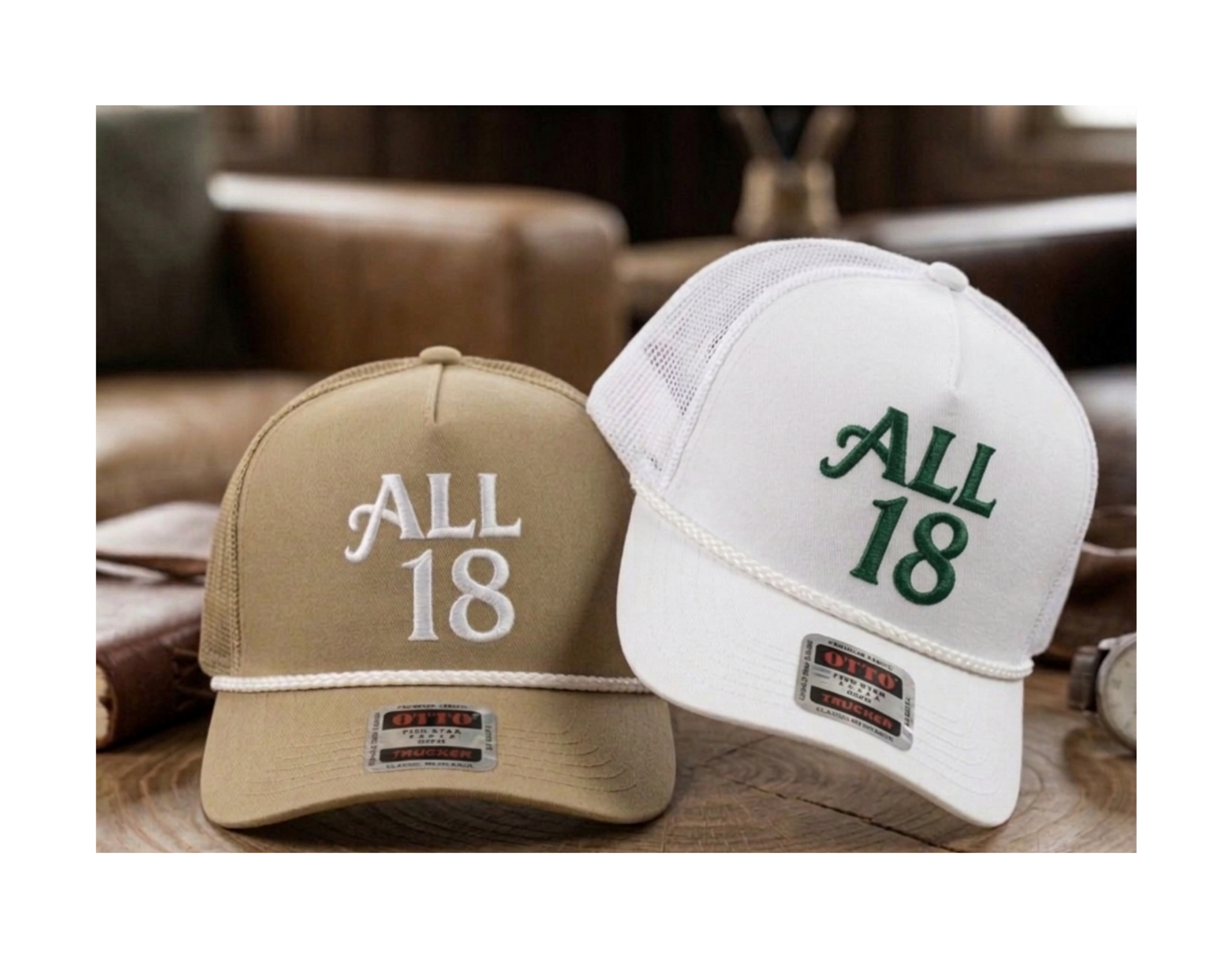 ALL 18 GOLF Classic Rope Trucker Cap – White/Green Snapback