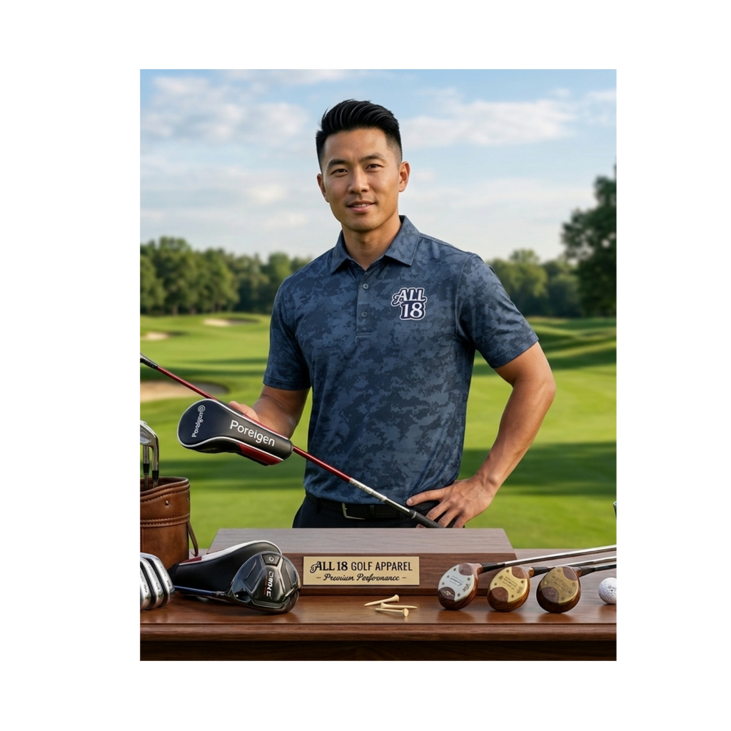 All 18 Golf Men's Monterey Performance Golf Polo - Navy or White Camo Print