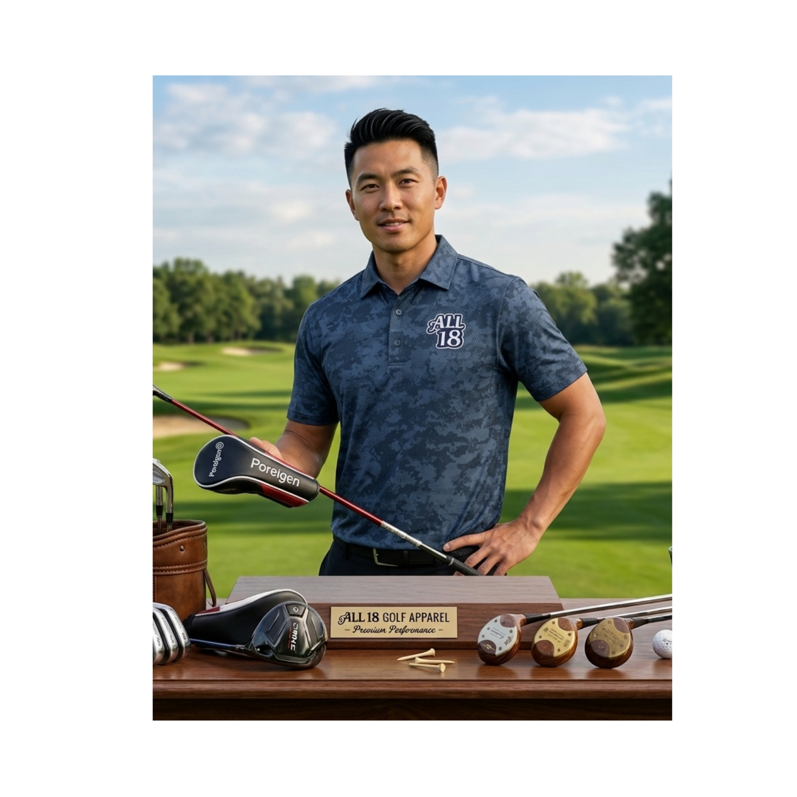 All 18 Golf Men's Monterey Performance Golf Polo - Navy or White Camo Print