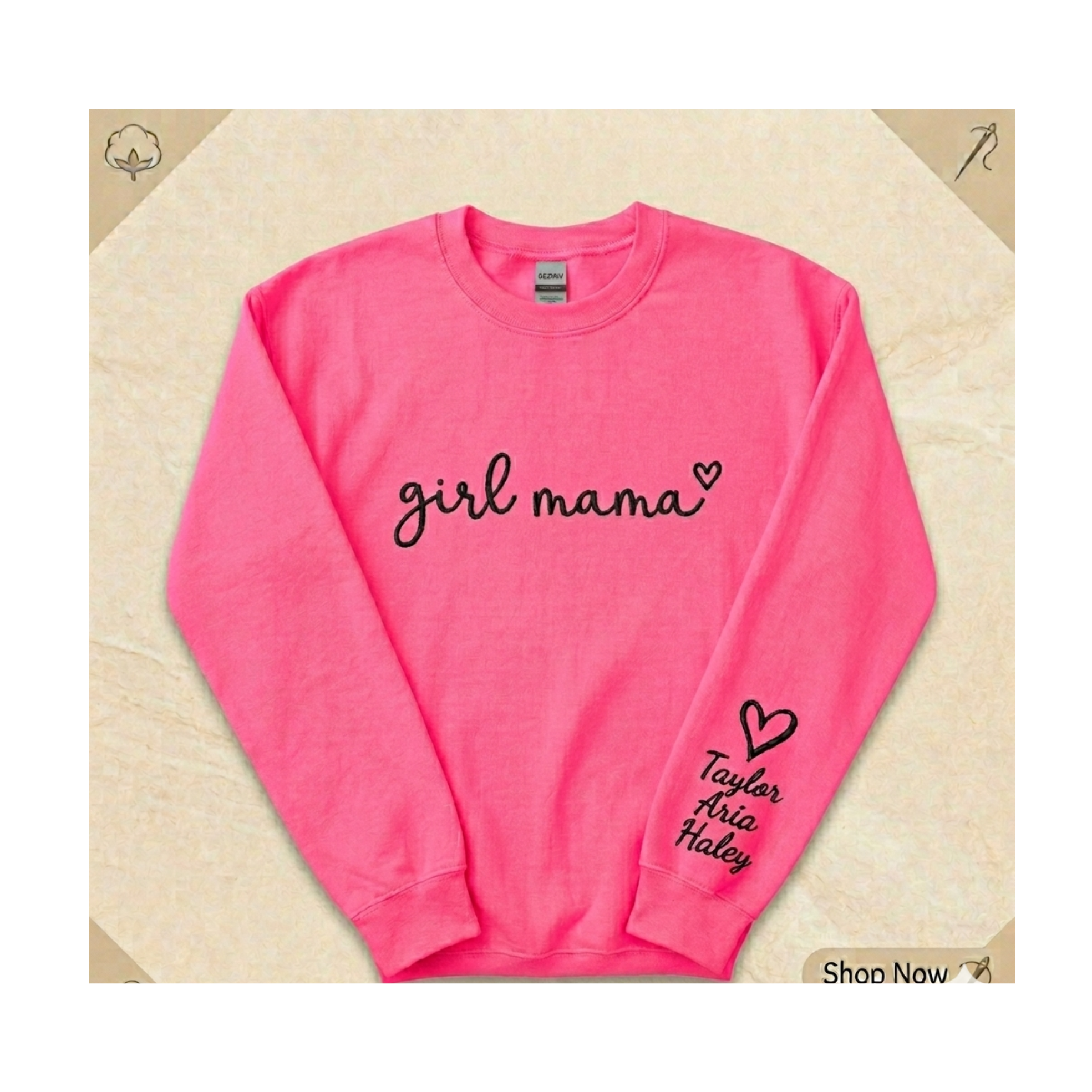 Girl Mama Personalized Embroidered Sweatshirt with Kids Names on Sleeve