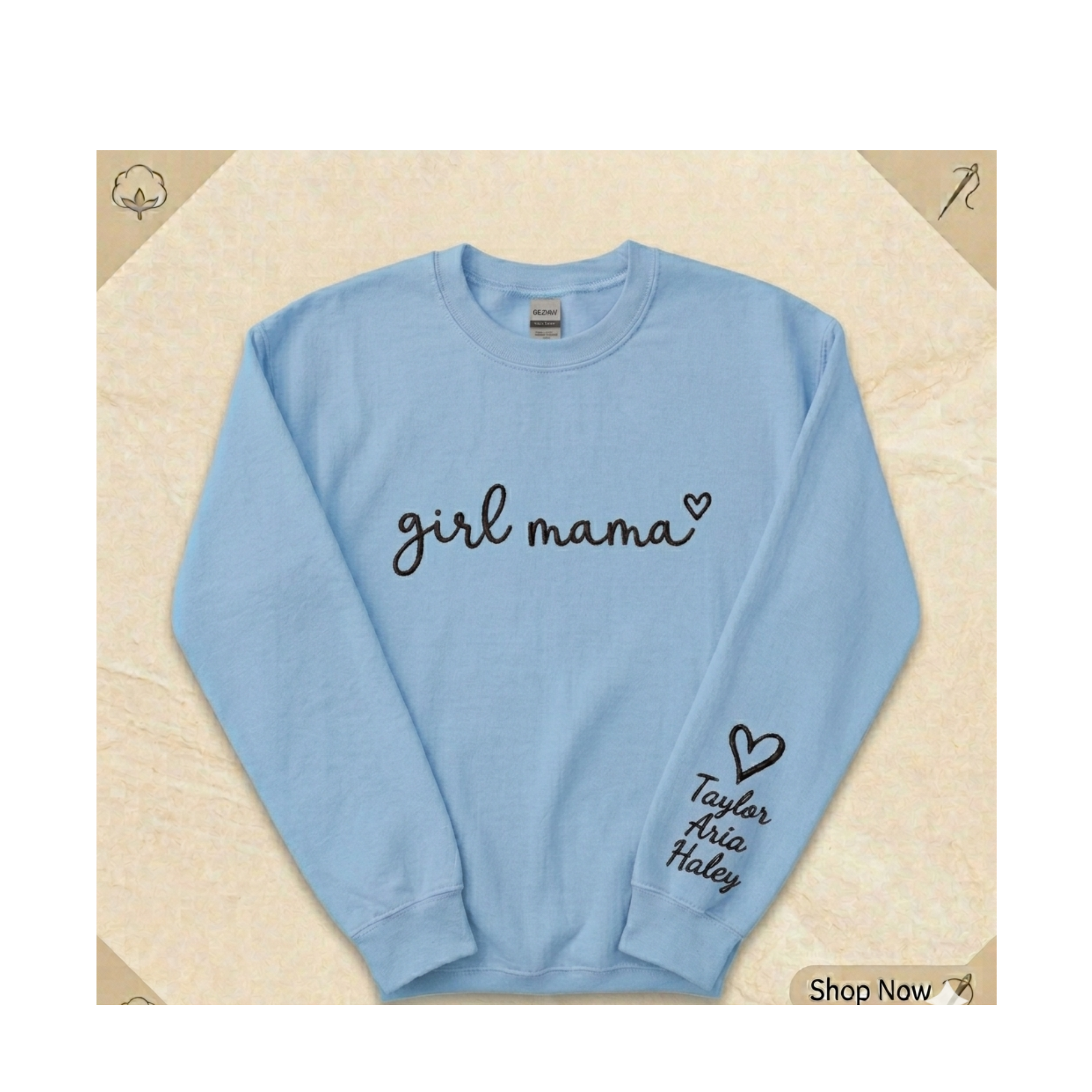 Girl Mama Personalized Embroidered Sweatshirt with Kids Names on Sleeve