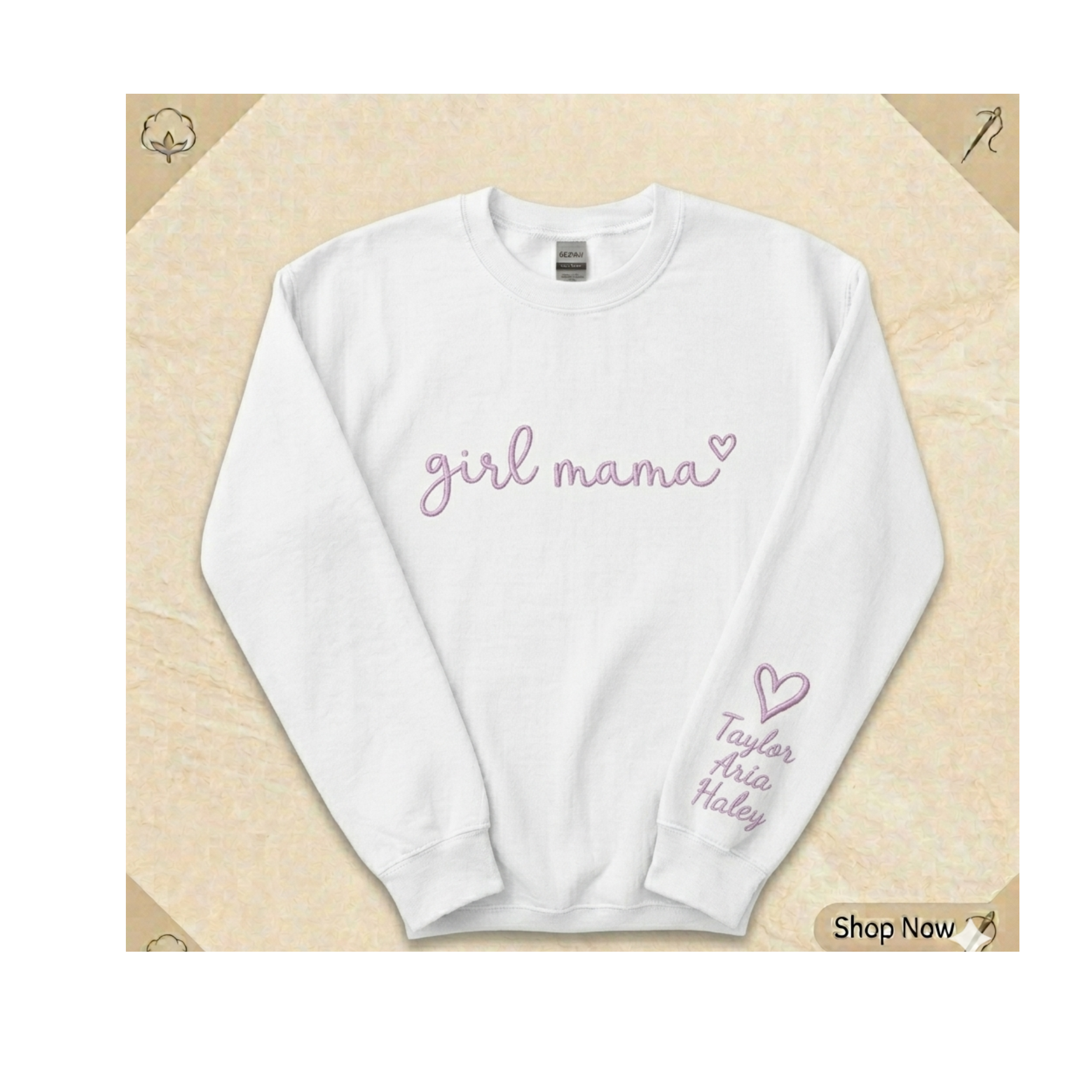 Girl Mama Personalized Embroidered Sweatshirt with Kids Names on Sleeve