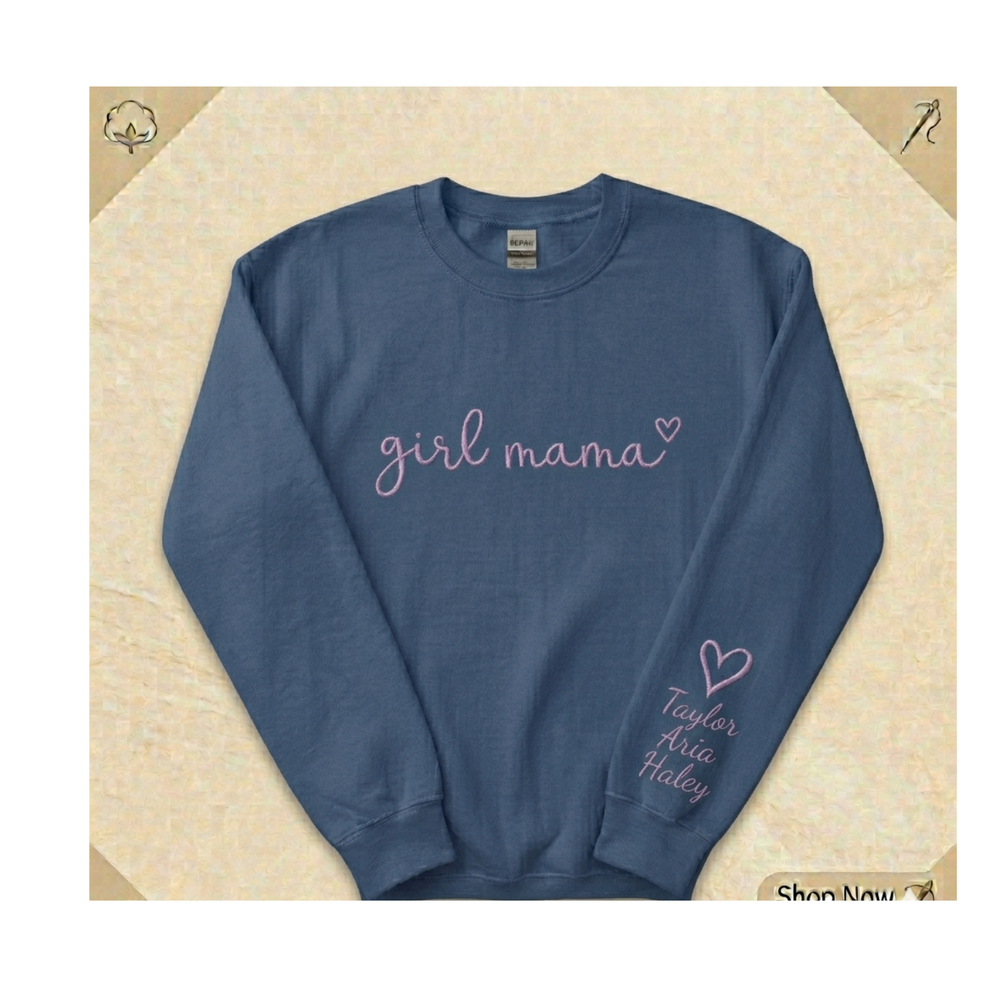 Girl Mama Personalized Embroidered Sweatshirt with Kids Names on Sleeve
