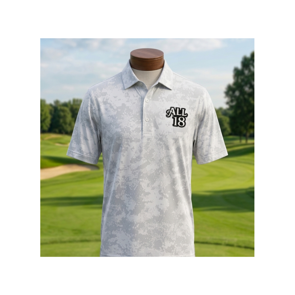 All 18 Golf Men's Monterey Performance Golf Polo - Navy or White Camo Print