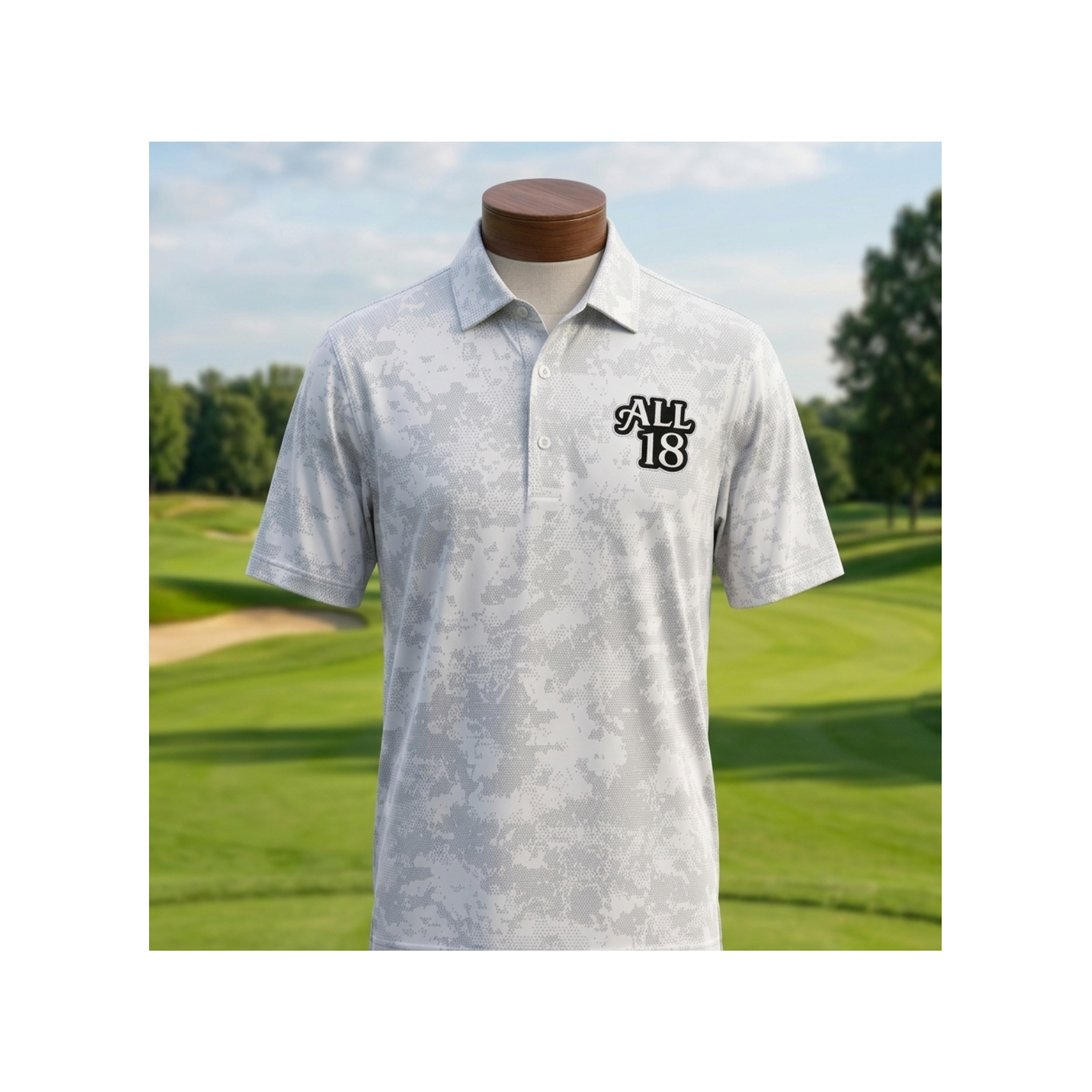 All 18 Golf Men's Monterey Performance Golf Polo - Navy or White Camo Print