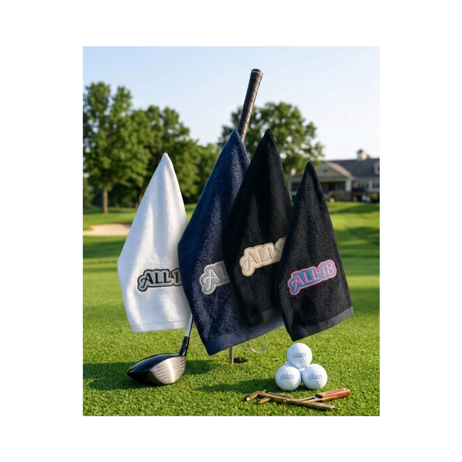 All 18 Custom Embroidered Premium Tri-Fold Golf Towel