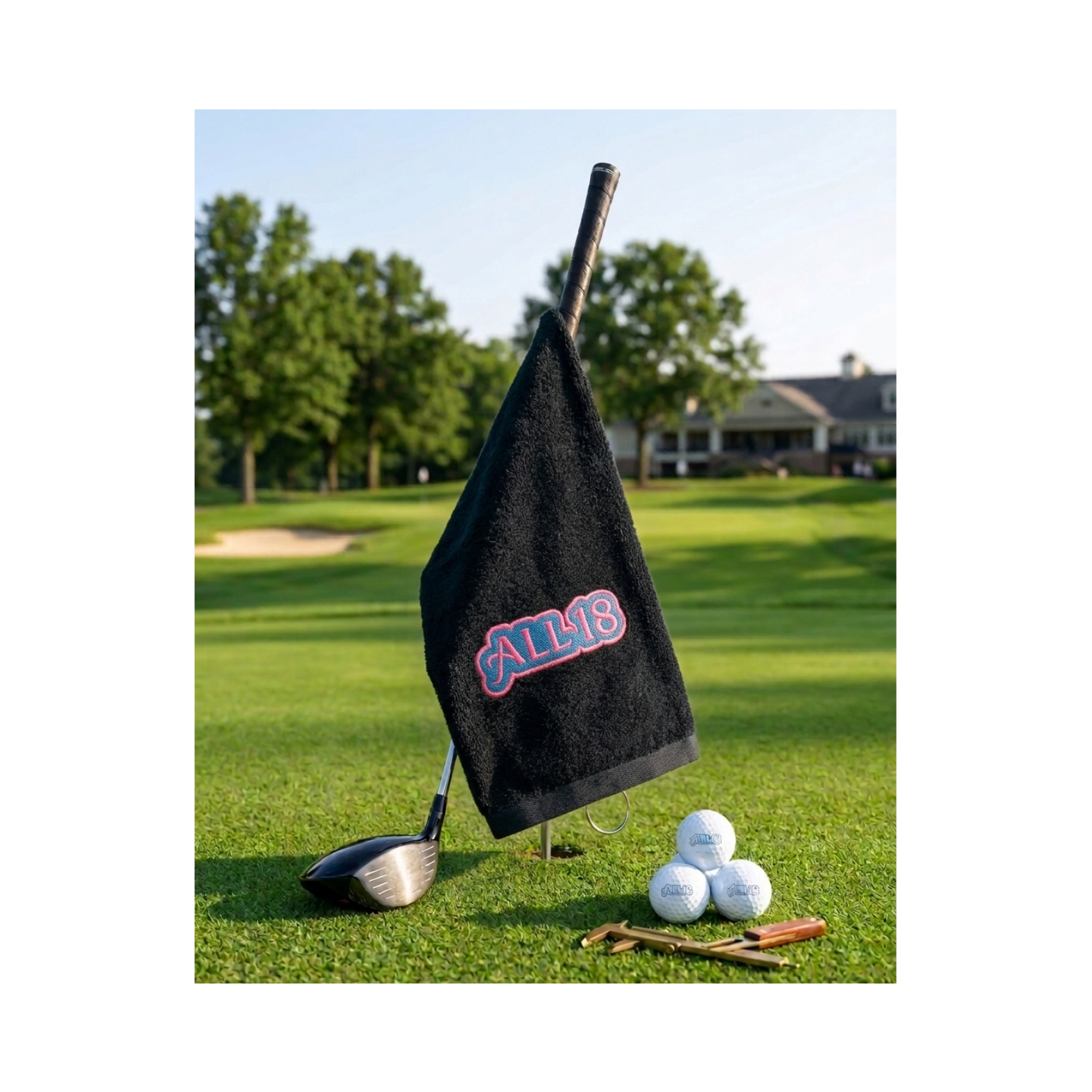 All 18 Custom Embroidered Premium Tri-Fold Golf Towel