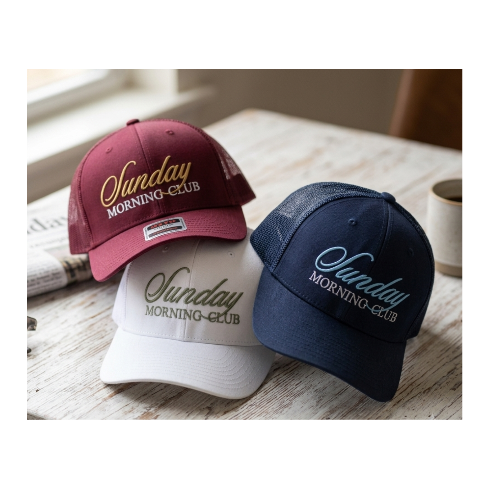 Sunday Morning Club 3D Puff Embroidered Trucker Hat