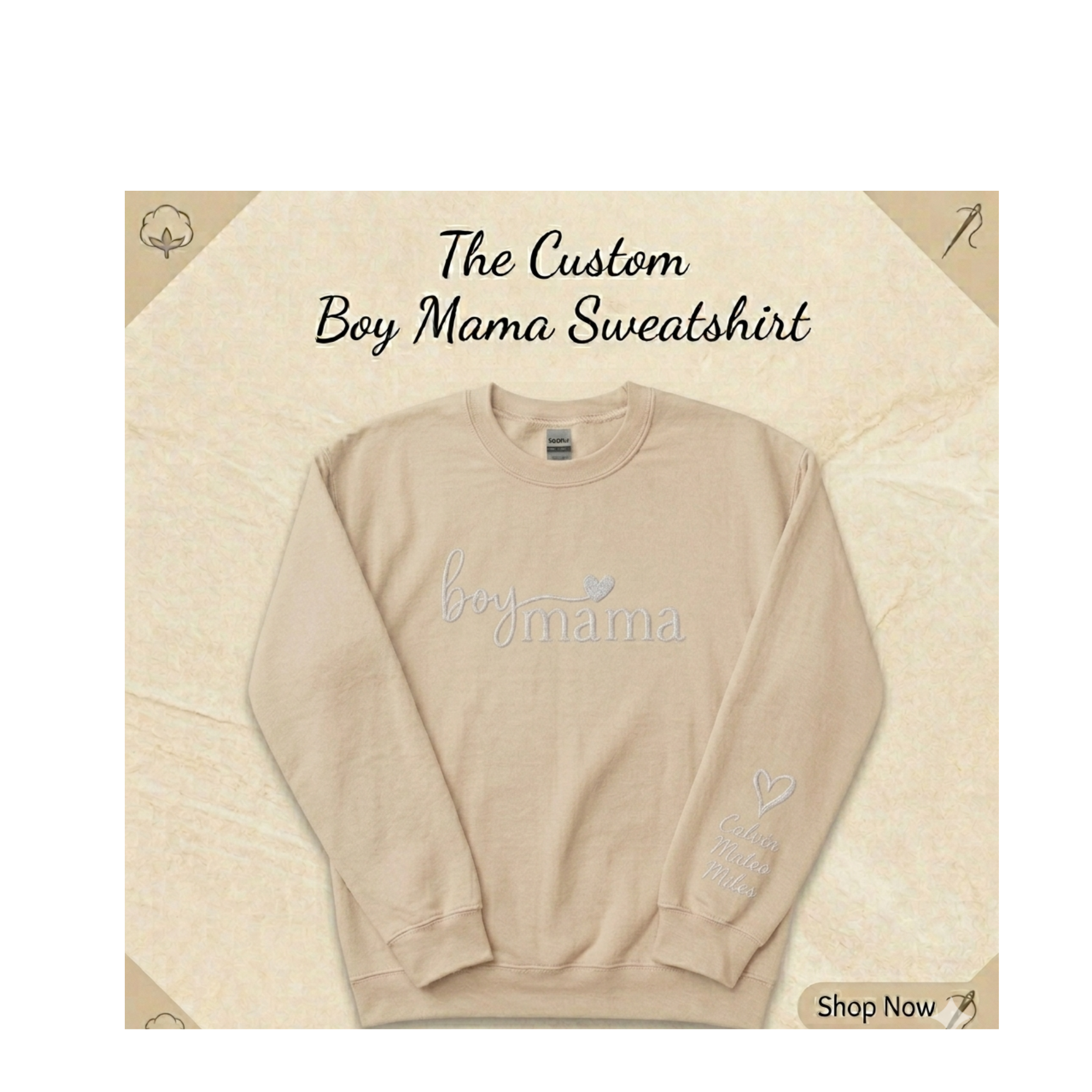Boy Mama Personalized Embroidered Sweatshirt with Kids Names on Sleeve