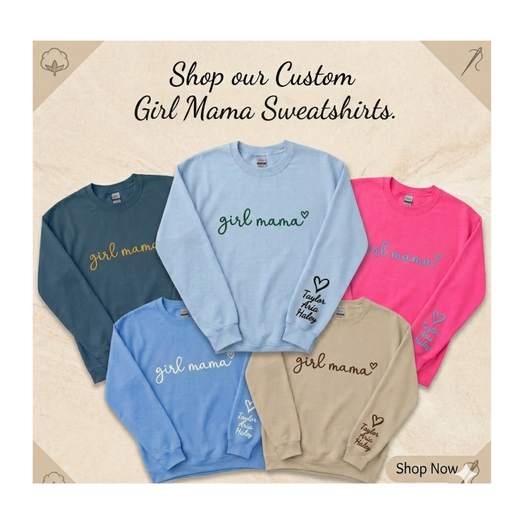 Girl Mama Personalized Embroidered Sweatshirt with Kids Names on Sleeve
