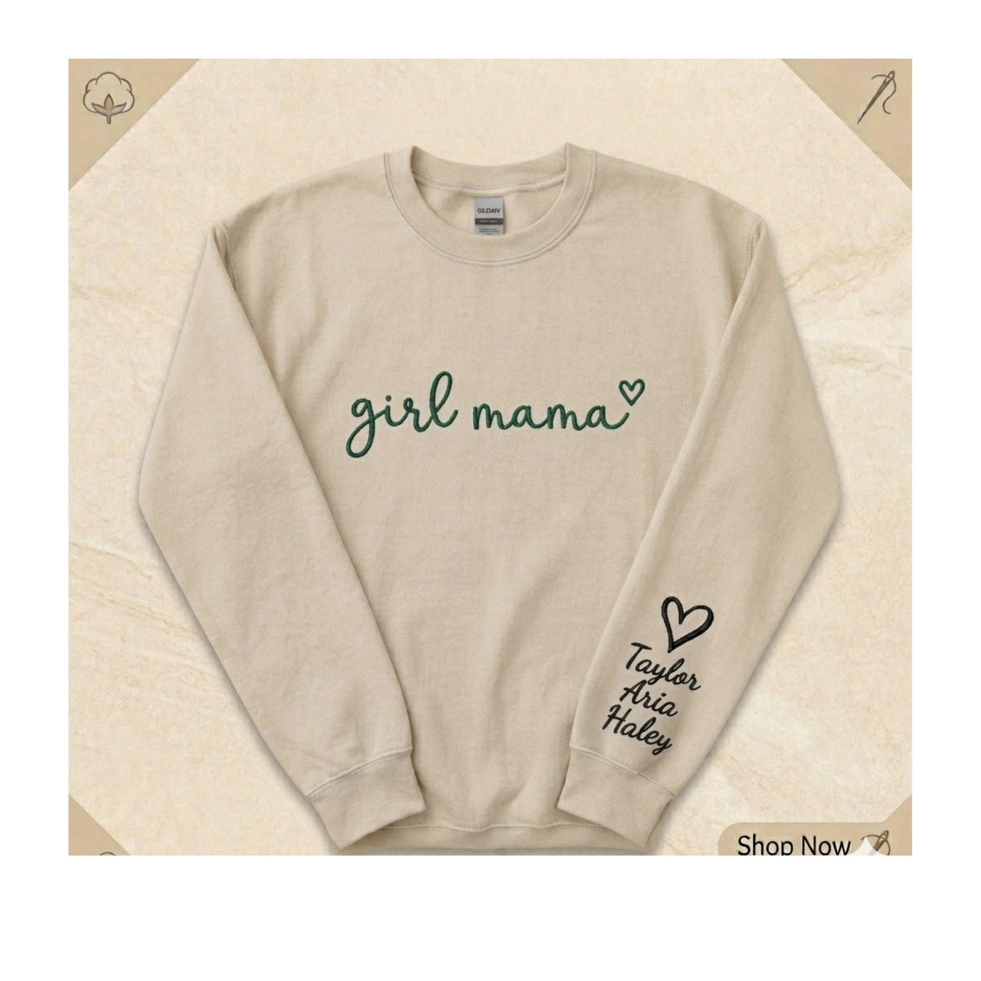 Girl Mama Personalized Embroidered Sweatshirt with Kids Names on Sleeve