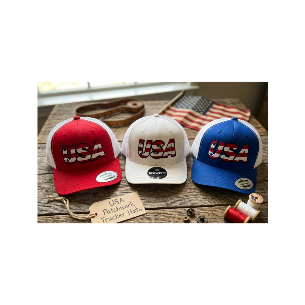 USA Flag Trucker Hat - Patriotic Red White Blue Snapback Mesh Cap - 4th of July Americana Apparel - Gift for Him & Her