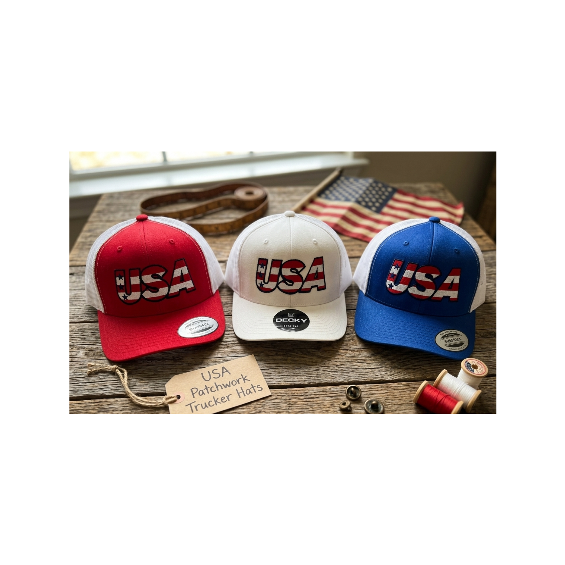 USA Flag Trucker Hat - Patriotic Red White Blue Snapback Mesh Cap - 4th of July Americana Apparel - Gift for Him & Her