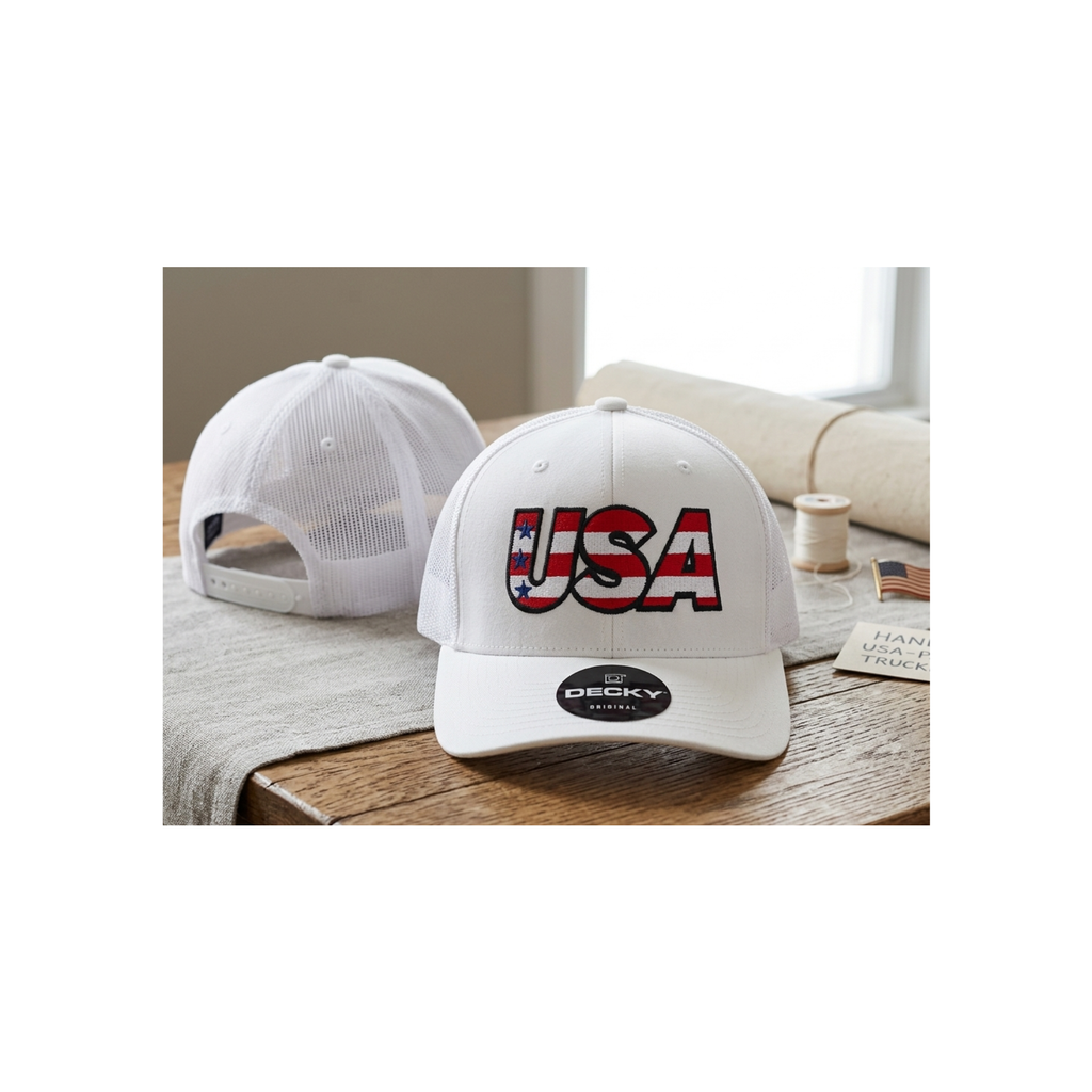 USA Flag Trucker Hat - Patriotic Red White Blue Snapback Mesh Cap - 4th of July Americana Apparel - Gift for Him & Her