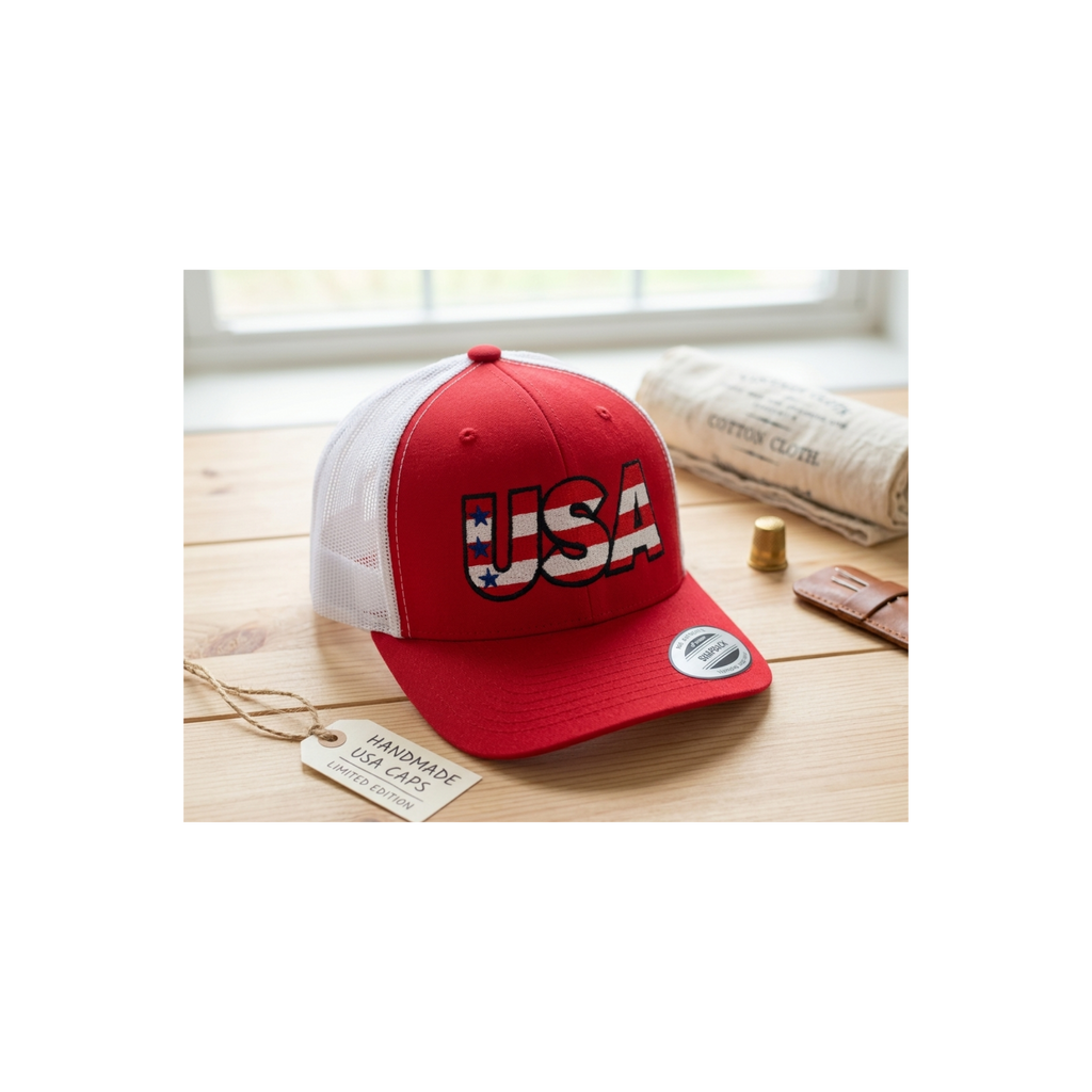 USA Flag Trucker Hat - Patriotic Red White Blue Snapback Mesh Cap - 4th of July Americana Apparel - Gift for Him & Her