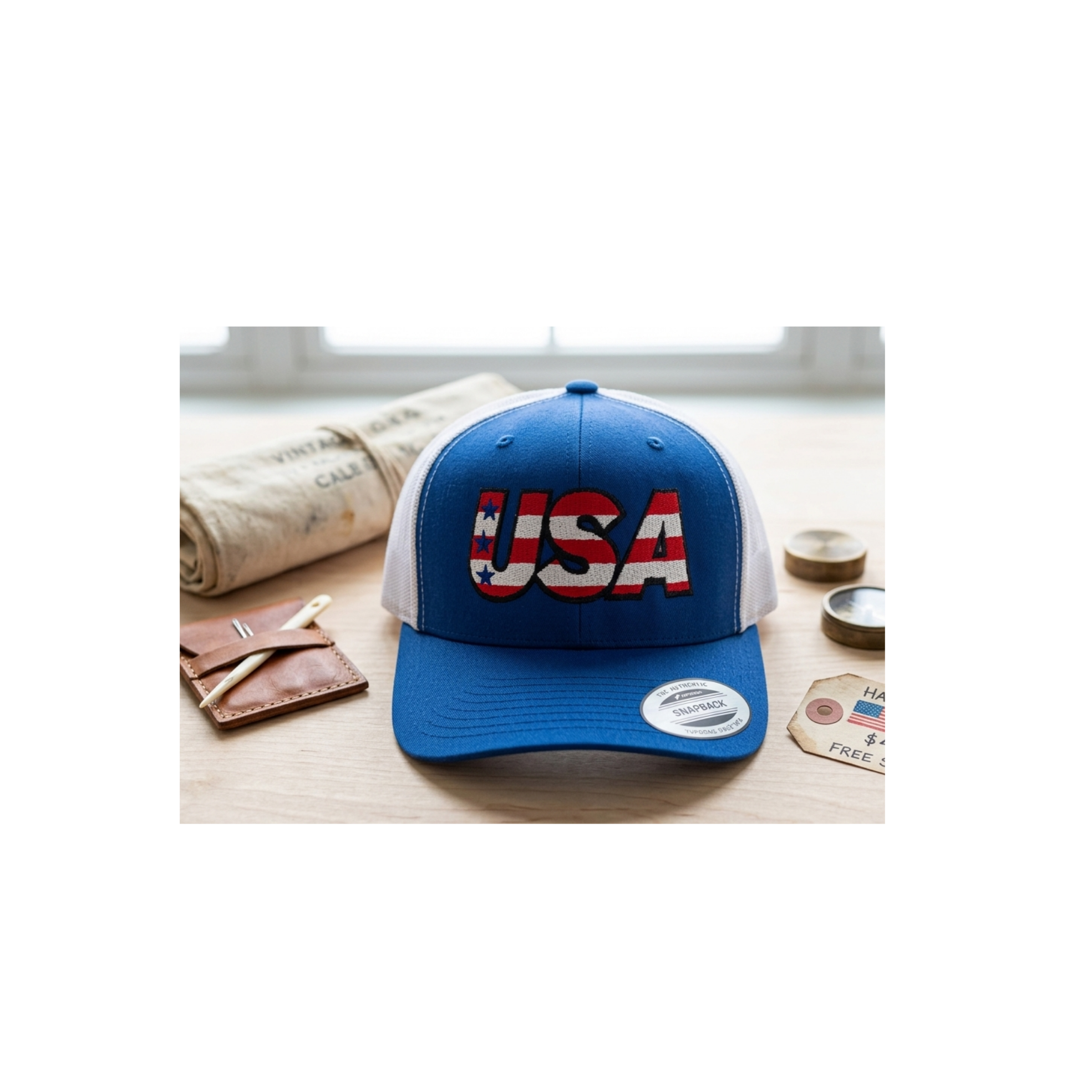 USA Flag Trucker Hat - Patriotic Red White Blue Snapback Mesh Cap - 4th of July Americana Apparel - Gift for Him & Her