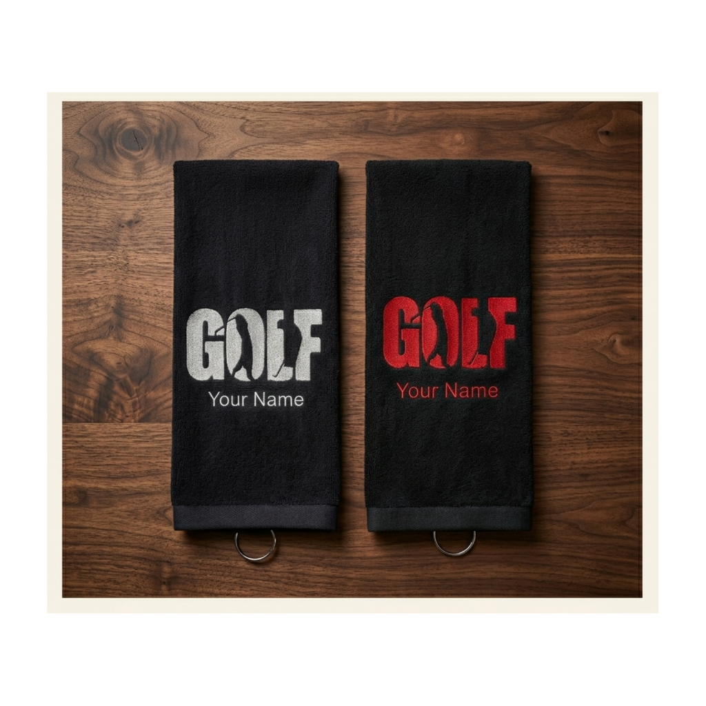 Custom Embroidered Golf Towel with Name - Personalized Father’s Day or Groomsman Gift - Black & Navy