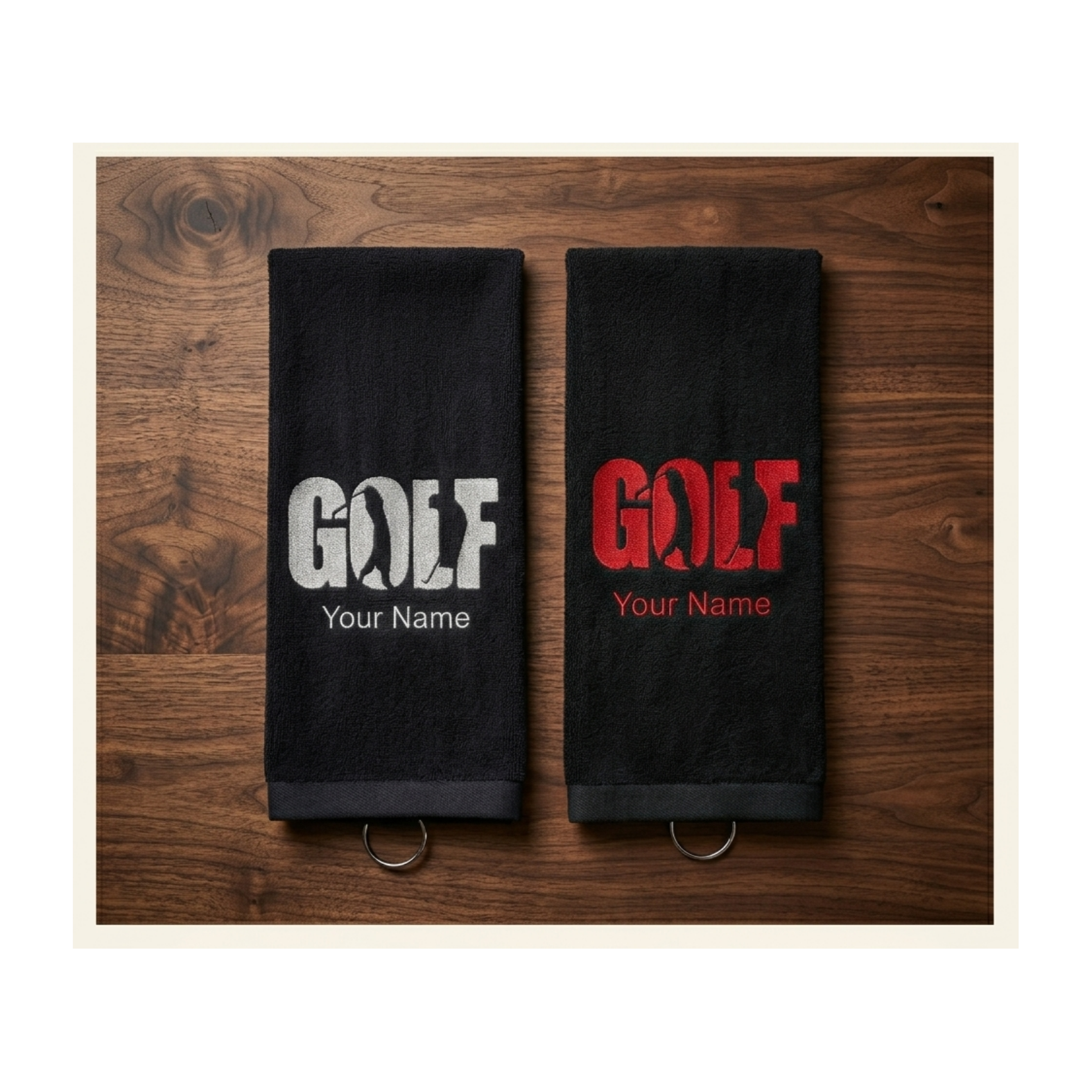 Custom Embroidered Golf Towel with Name - Personalized Father’s Day or Groomsman Gift - Black & Navy