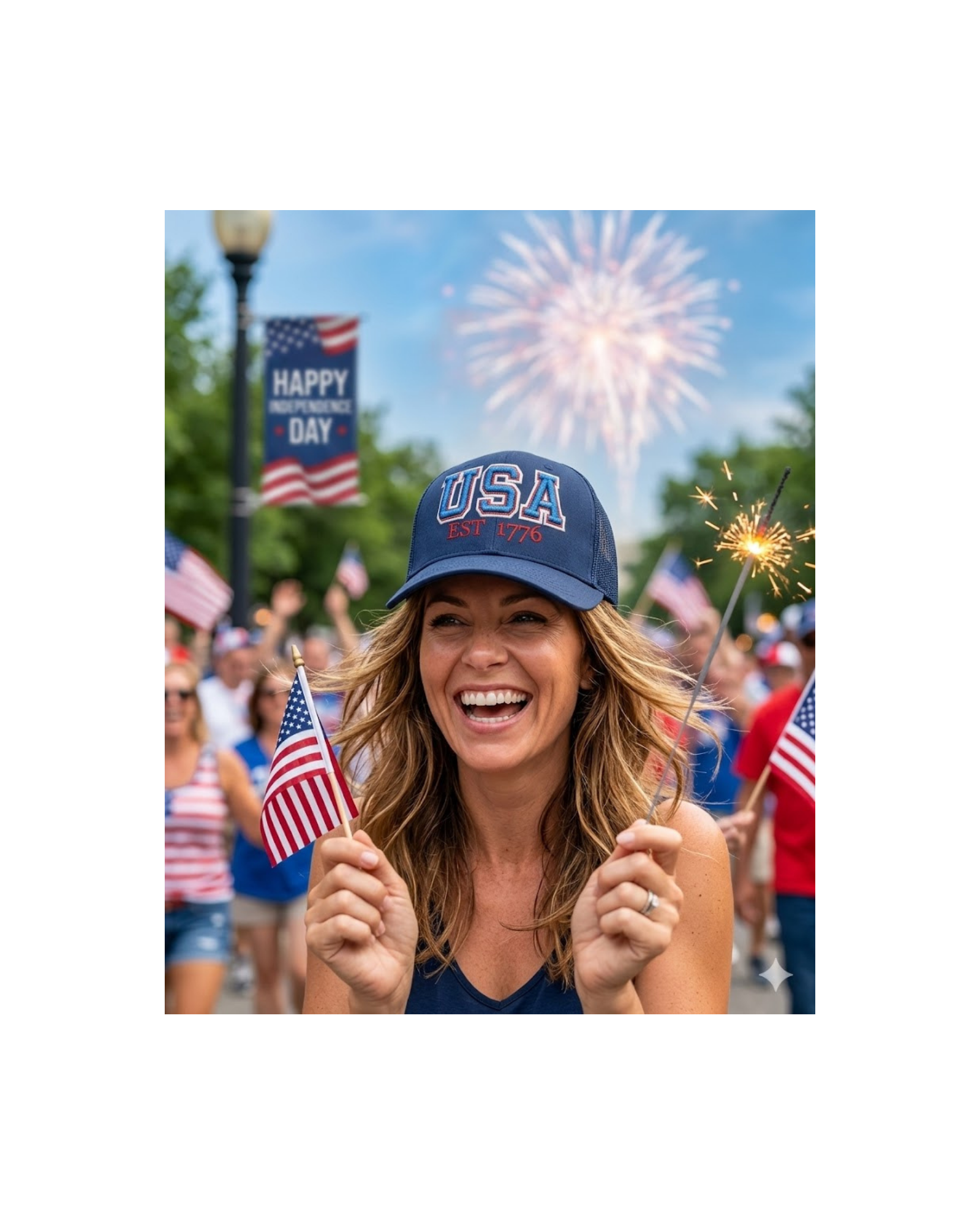 USA Est 1776 Hat: Navy 3D Puff Embroidery Red Glitter Applique