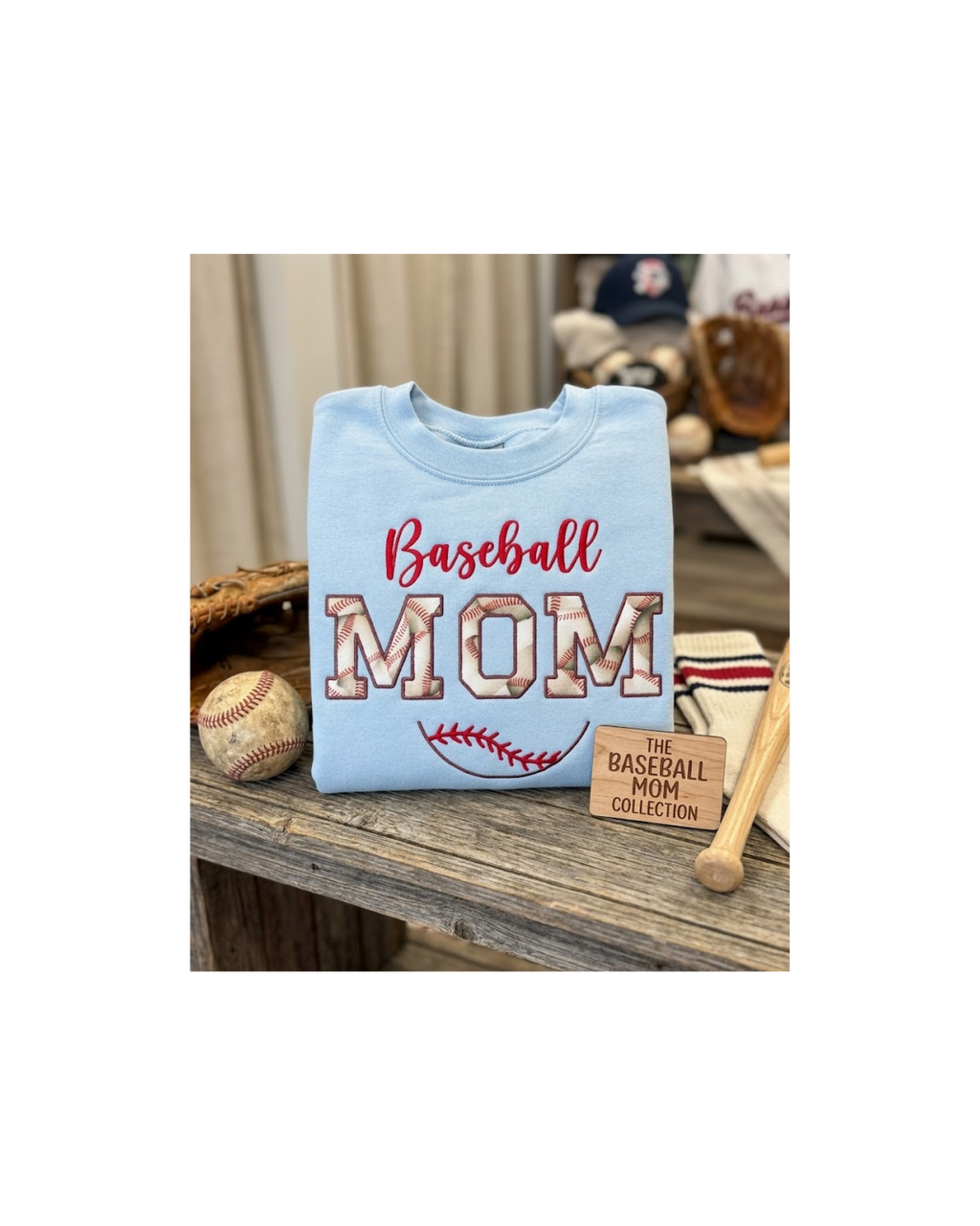Baseball Mom Sweatshirt Embroidered Applique
