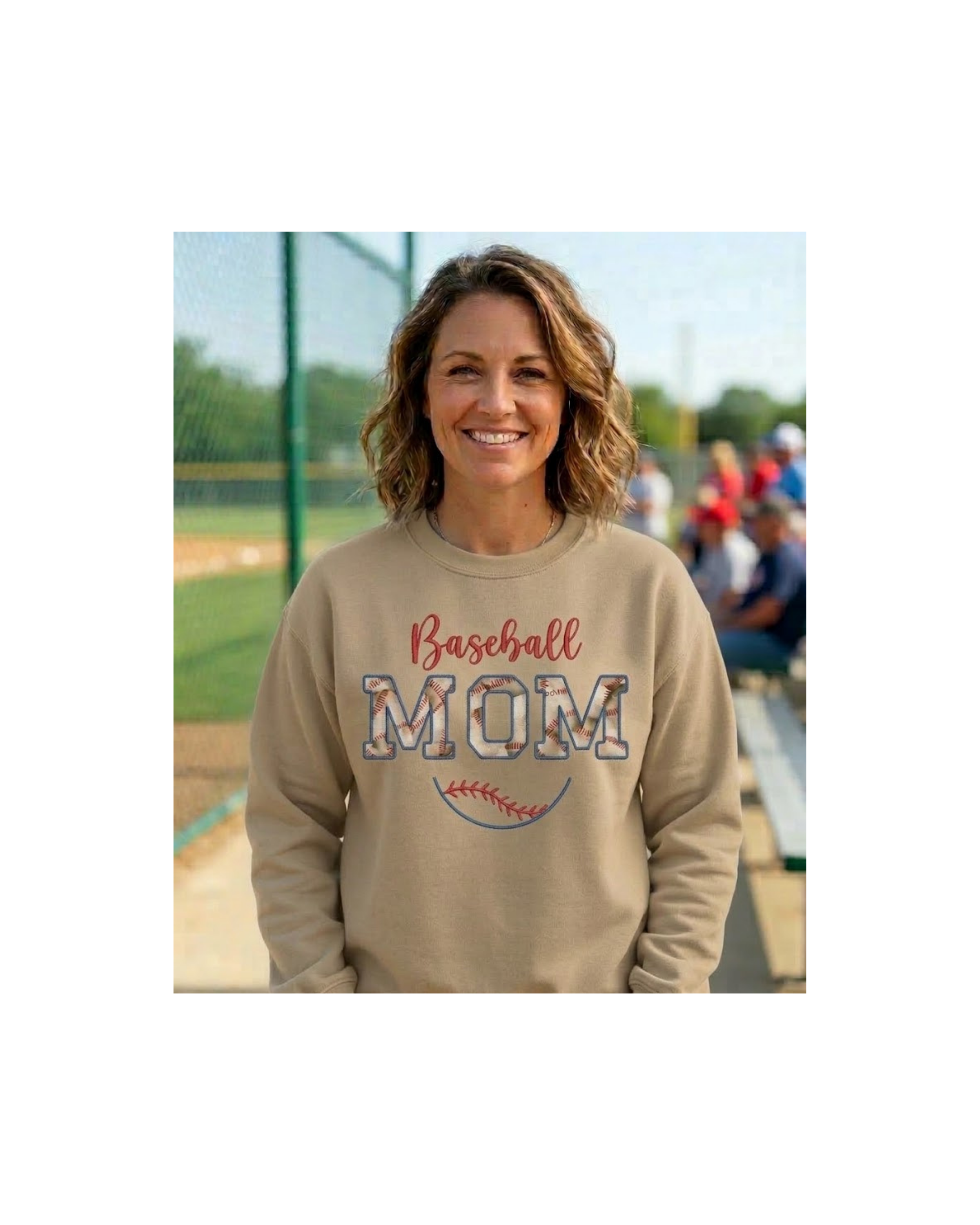 Baseball Mom Sweatshirt Embroidered Applique