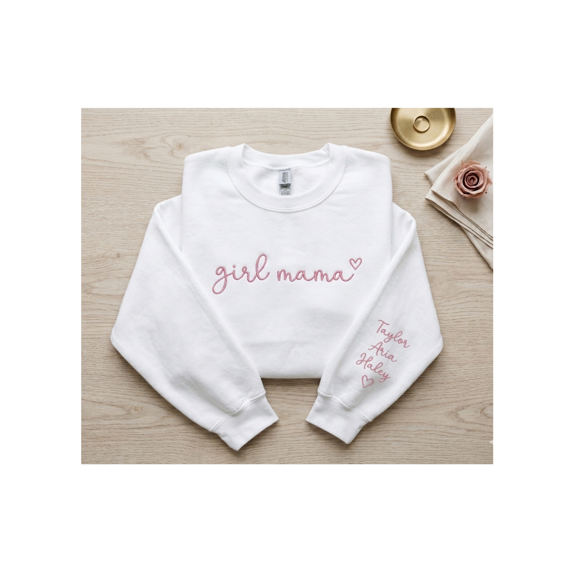 Personalized Mama Sweatshirt with Kids Names on Sleeve - Custom Embroidered Girl Mama Crewneck - Personalized Mother’s Day Gift