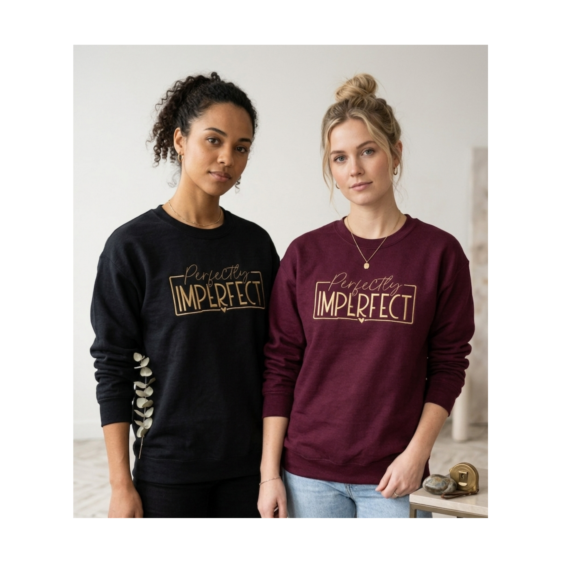 Perfectly Imperfect Embroidered Maroon or Black Crewneck - Premium Fleece Pullover