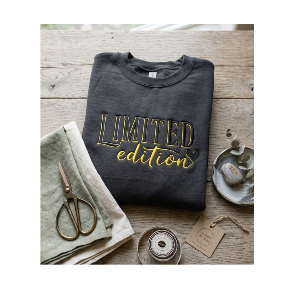 Limited Edition Embroidered Sweatshirt | Gildan 18000 Heavy Blend Crewneck | Minimalist Aesthetic Apparel | Custom Embroidered Black Pullover