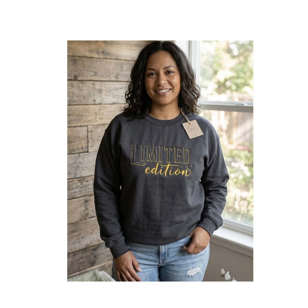 Limited Edition Embroidered Sweatshirt | Gildan 18000 Heavy Blend Crewneck | Minimalist Aesthetic Apparel | Custom Embroidered Black Pullover