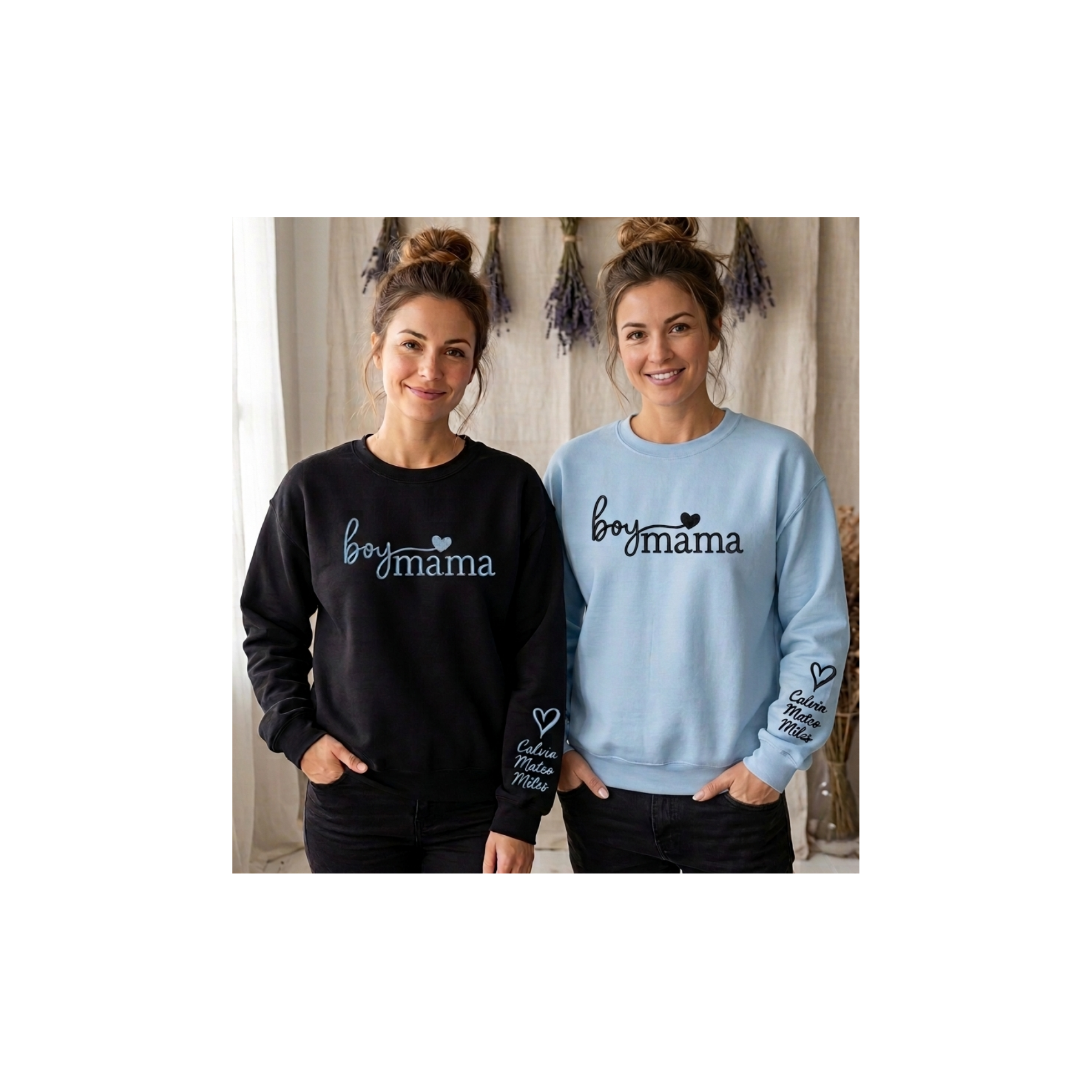 Boy Mama Personalized Embroidered Sweatshirt with Kids Names on Sleeve