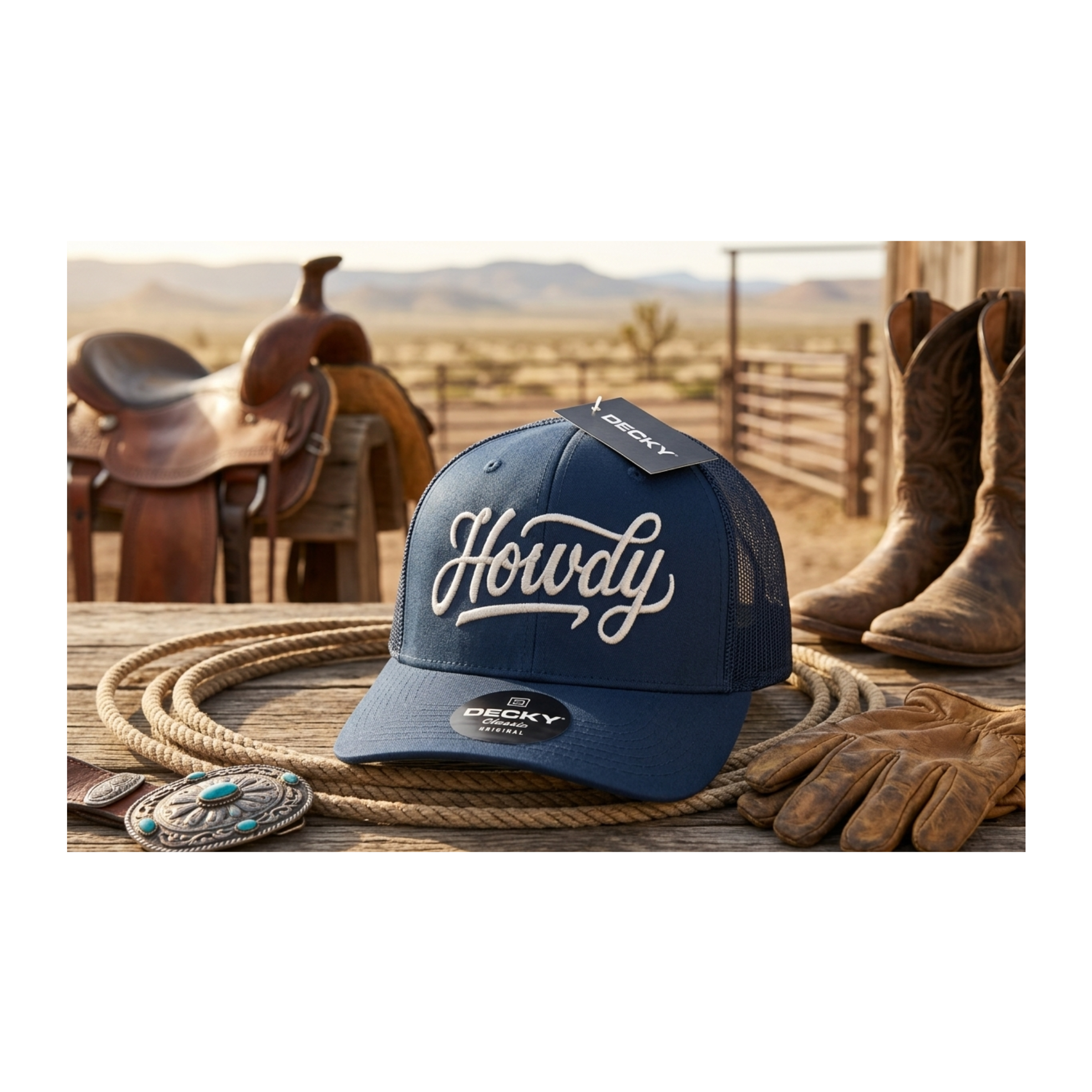 Howdy Embroidered Western Trucker Hat - Retro Mesh Back Snapback - Custom Script Cap