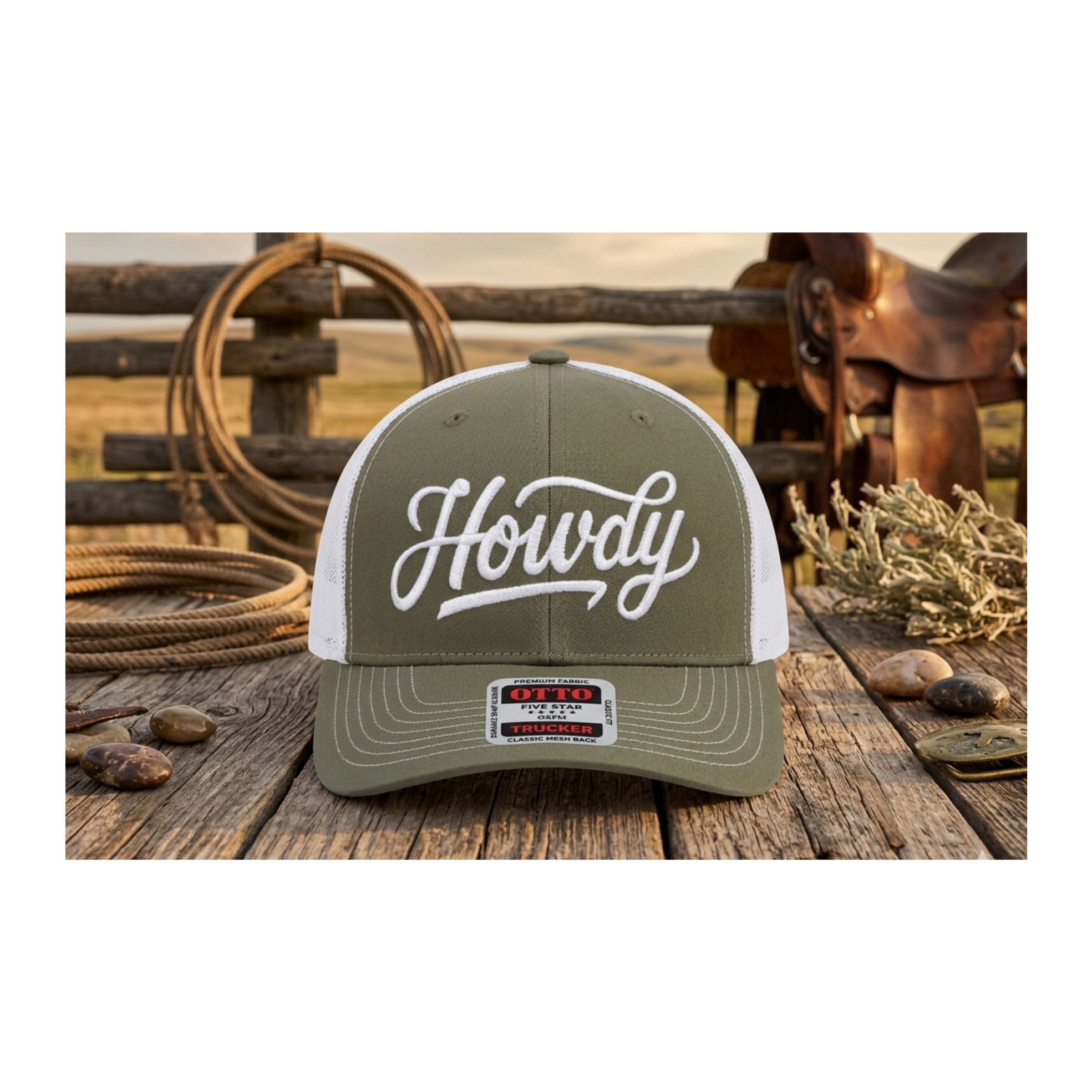 Howdy Embroidered Western Trucker Hat - Retro Mesh Back Snapback - Custom Script Cap