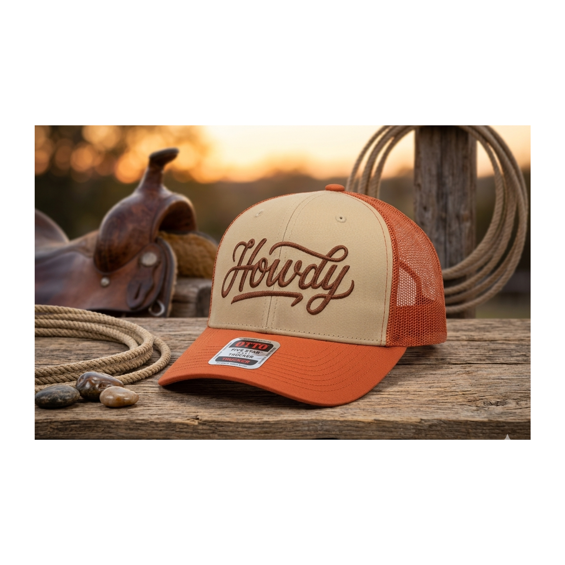 Howdy Embroidered Western Trucker Hat - Retro Mesh Back Snapback - Custom Script Cap