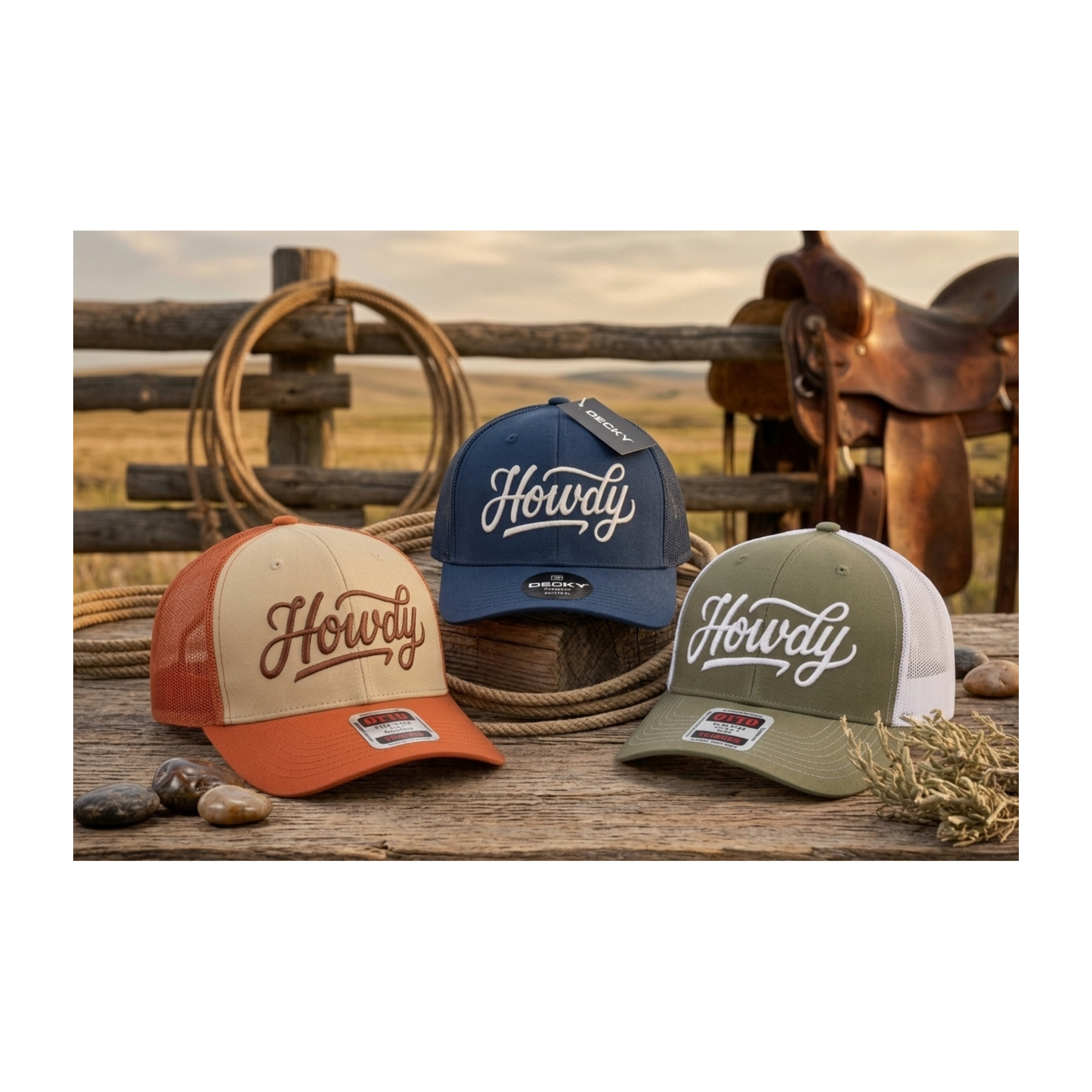 Howdy Embroidered Western Trucker Hat - Retro Mesh Back Snapback - Custom Script Cap