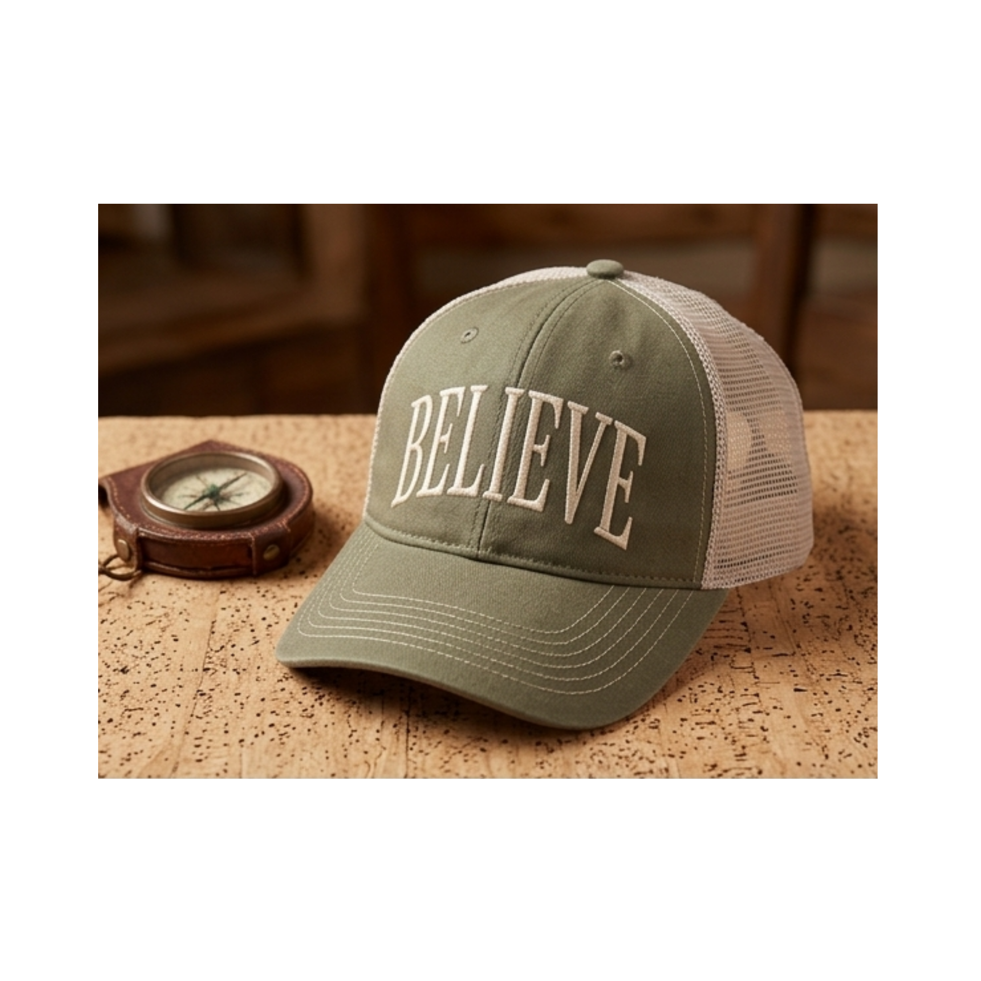 Custom "BELIEVE" Embroidered District DT630 Unstructured Mesh Back Trucker Cap