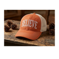 Custom "BELIEVE" Embroidered District DT630 Unstructured Mesh Back Trucker Cap