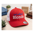 Red White and Blonde Custom 3d Puff Embroidered Trucker Hat | Fourth of July 4th Merch | Patriotic Snapback Mesh Cap