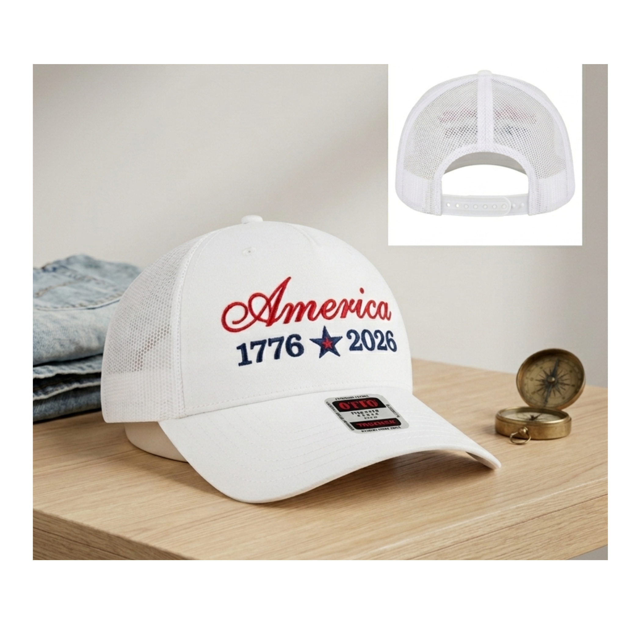 America 1776-2026 Embroidered Trucker Cap – US Semicentennial Patriotic Hat